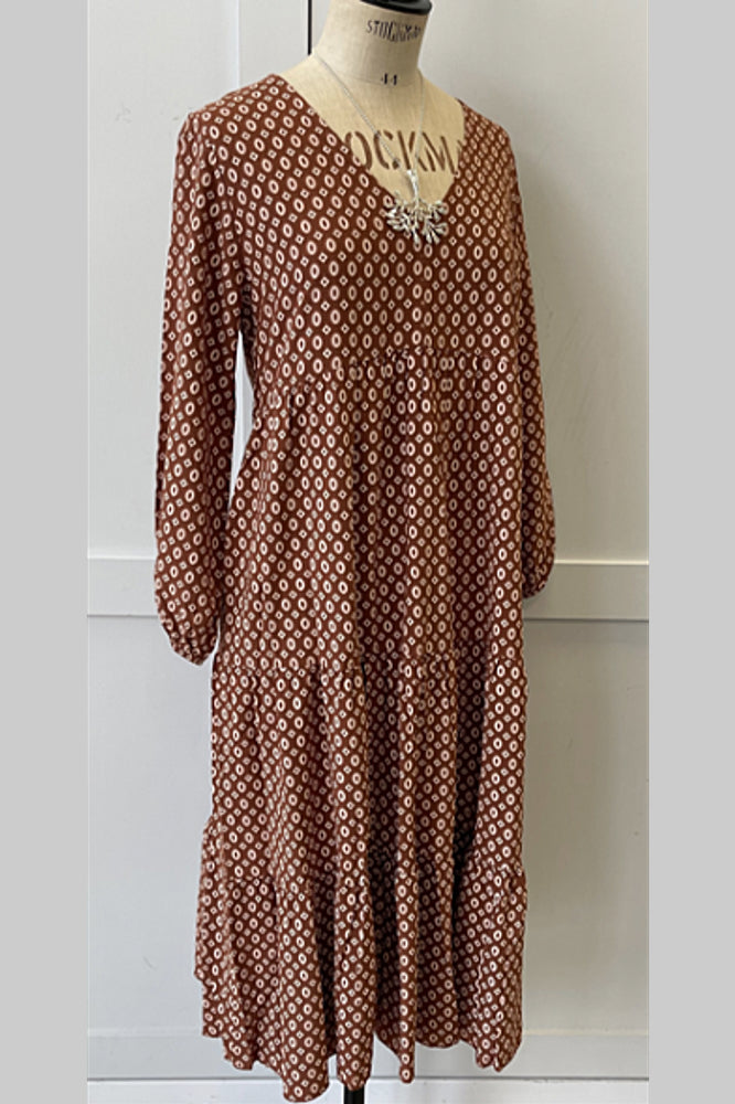 Longsleeve ditsy dress, rust