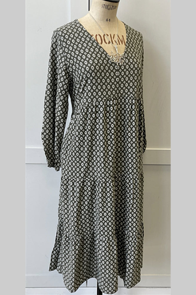 Longsleeve ditsy dress, khaki