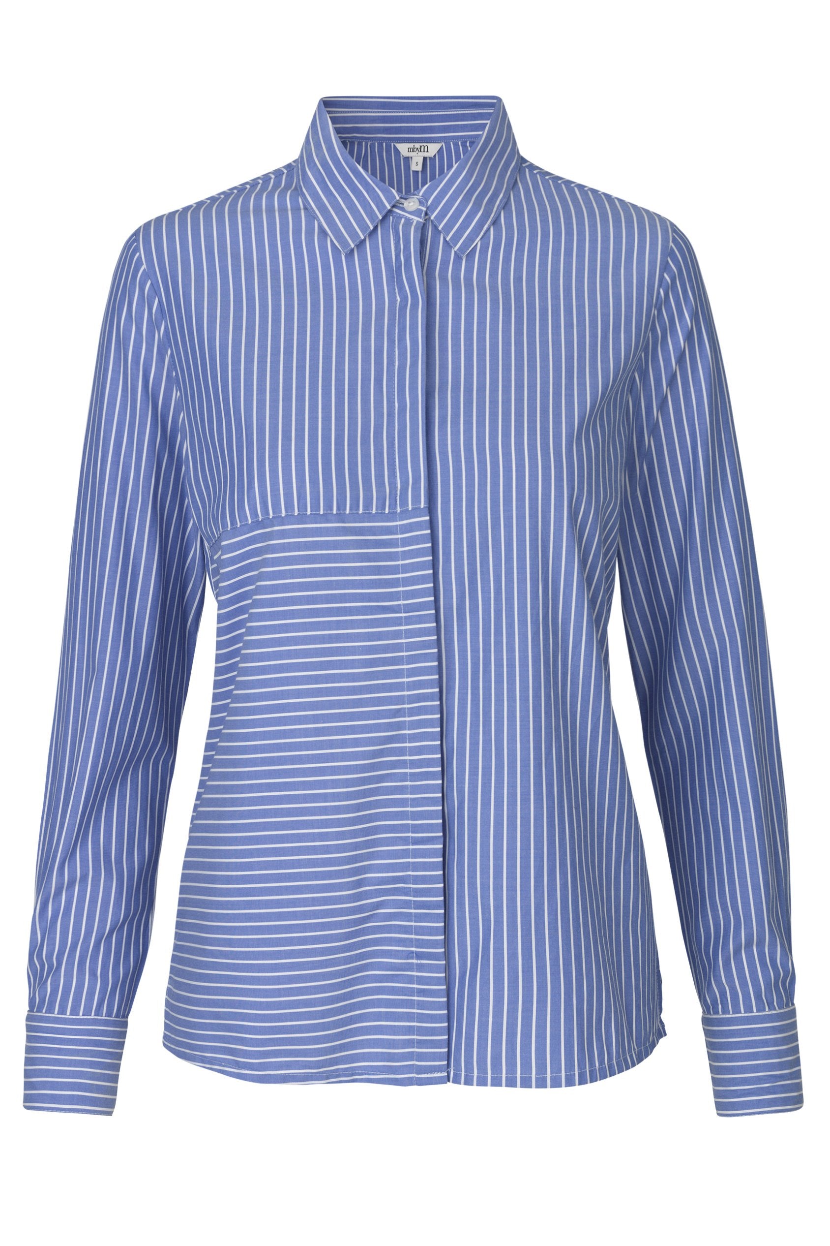 mbyM Contime classic shirt, blue and white stripe, front view