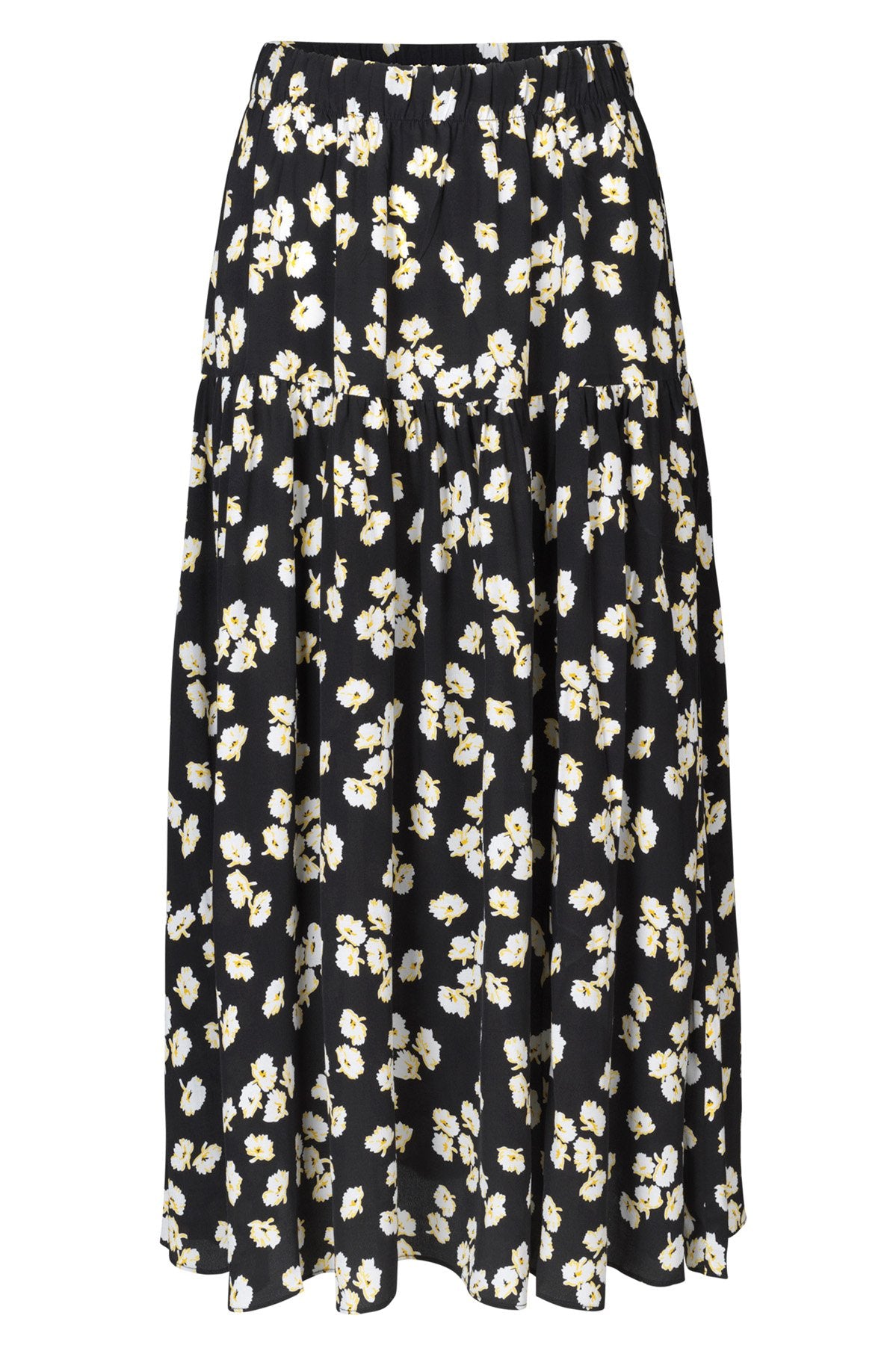 mbyM Zena floral print maxi skirt, black, front view