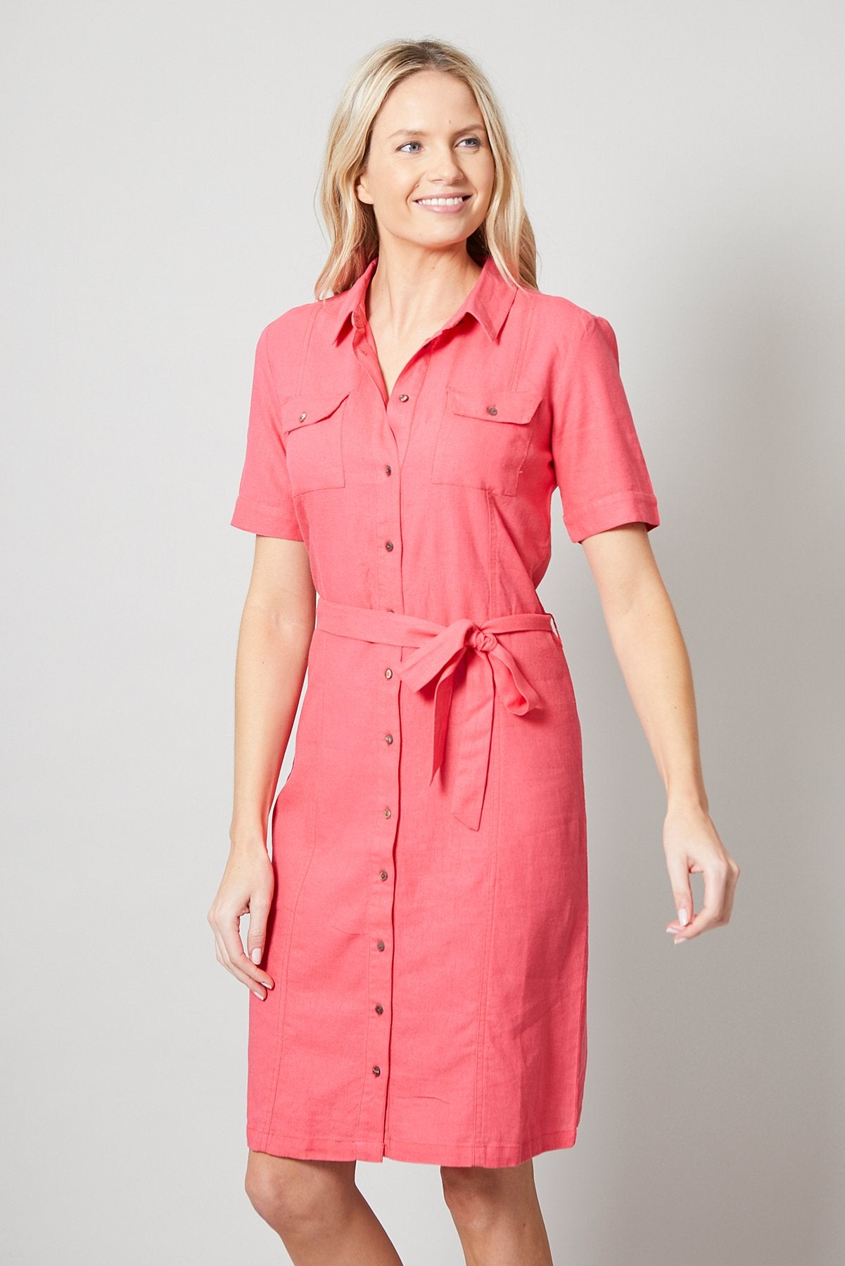 Lily and Me shirt dress, watermelon, front view