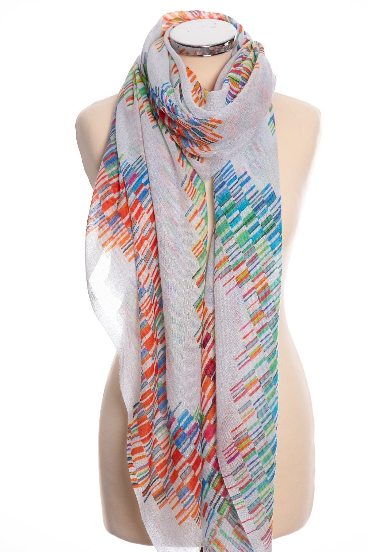 Kapre wave design scarf, multi colour, tied view