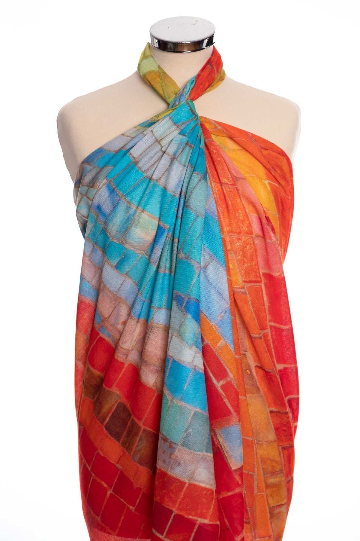 Kapre mosaic print scarf, multi colour, wrap view