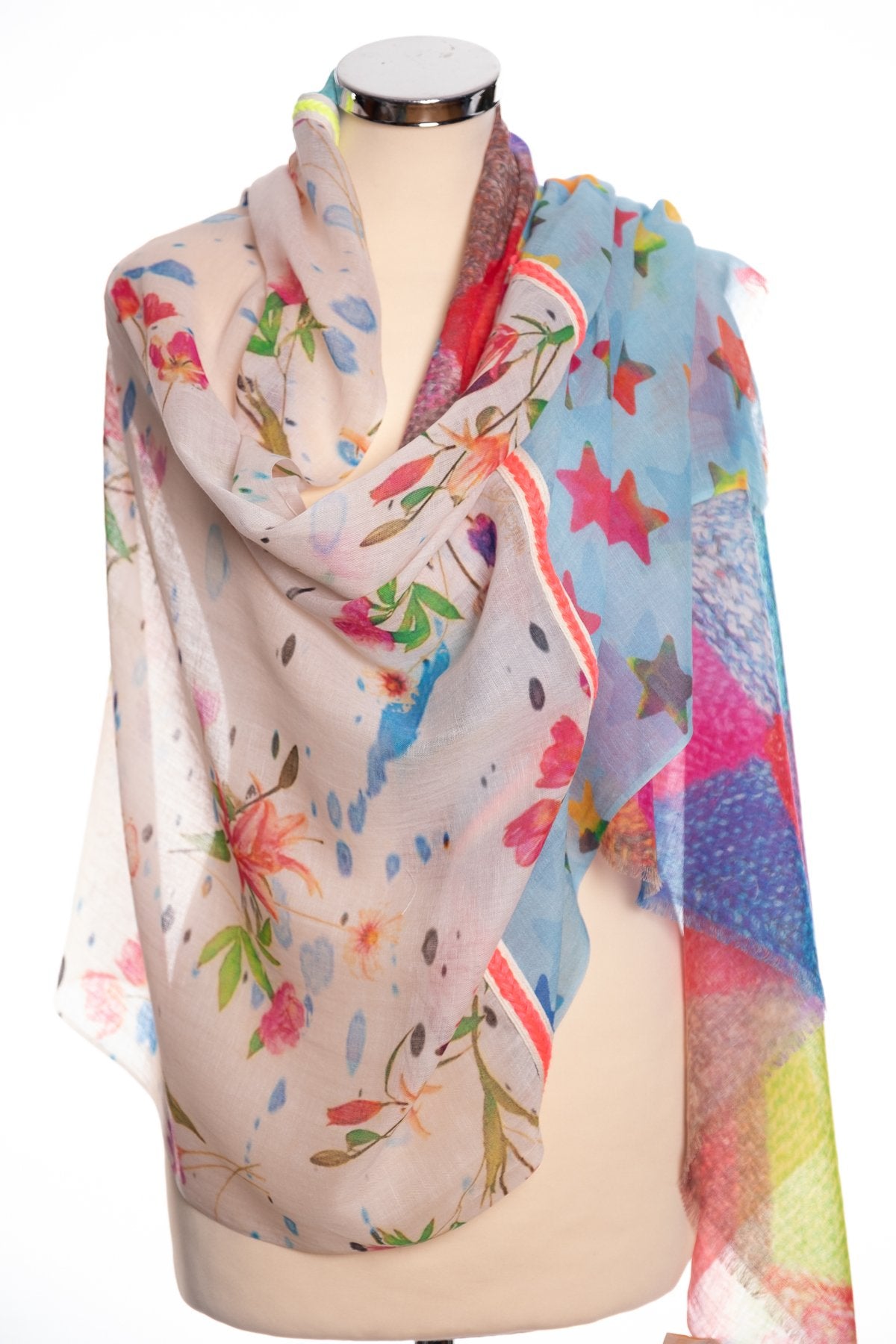 Kapre Boho style scarf, multi colour, wrap view