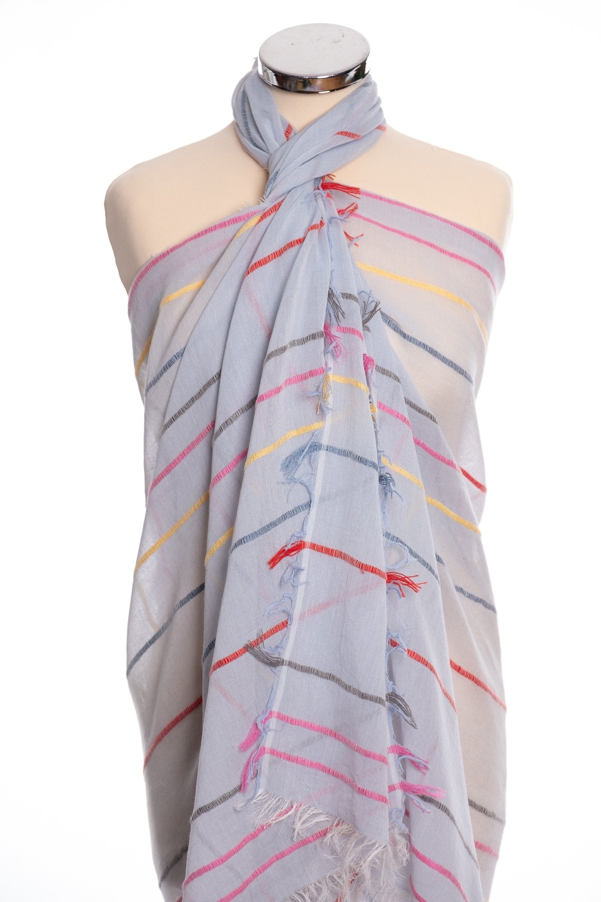 Ombre woven stripe scarf, blue, wrap view