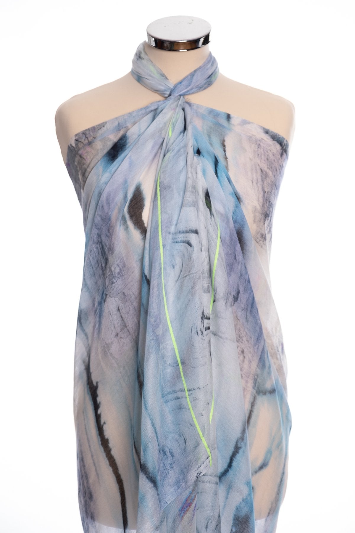 Ombre watery design scarf, blue, wrap view
