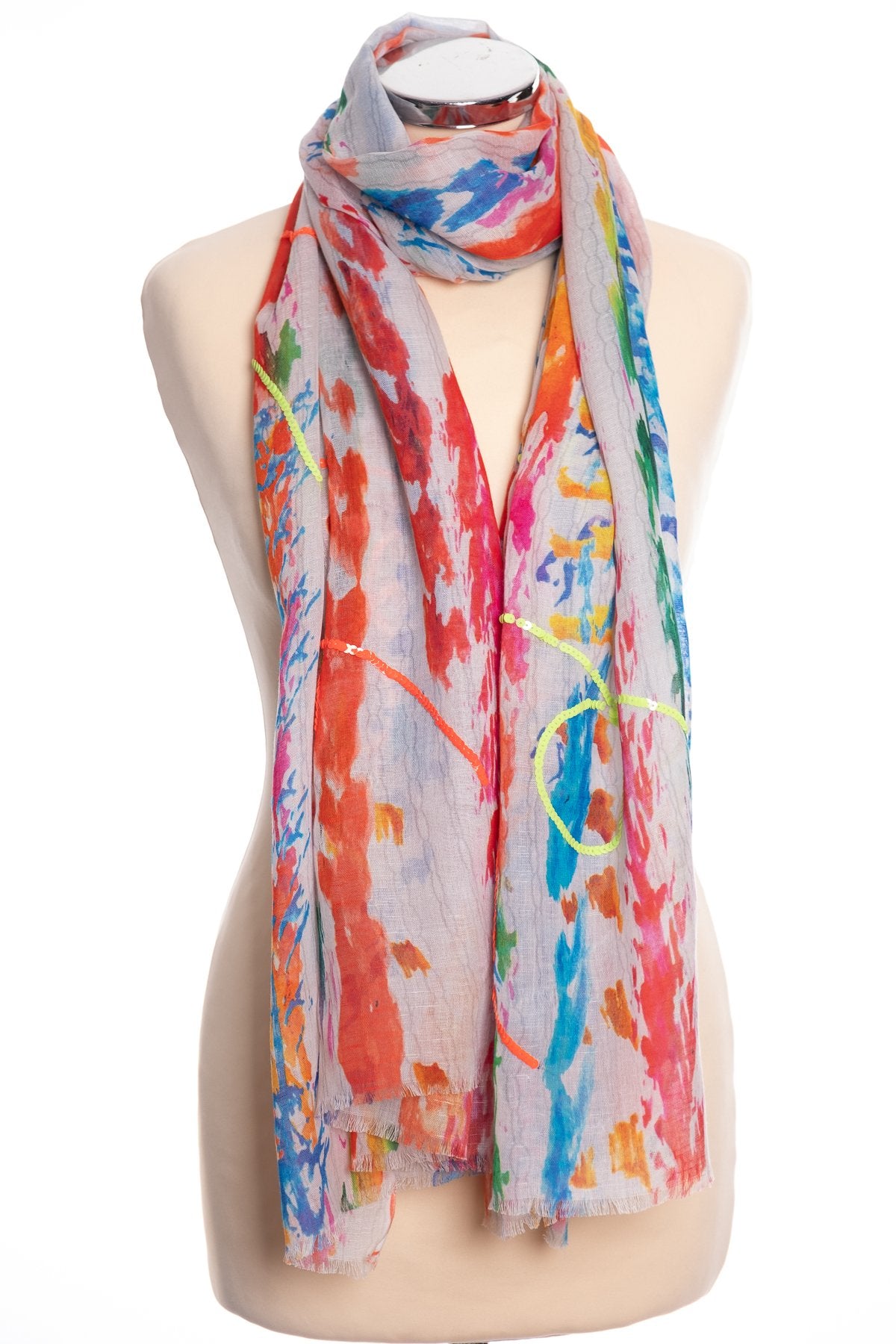Ombre abstract scarf, multi colour, tied view