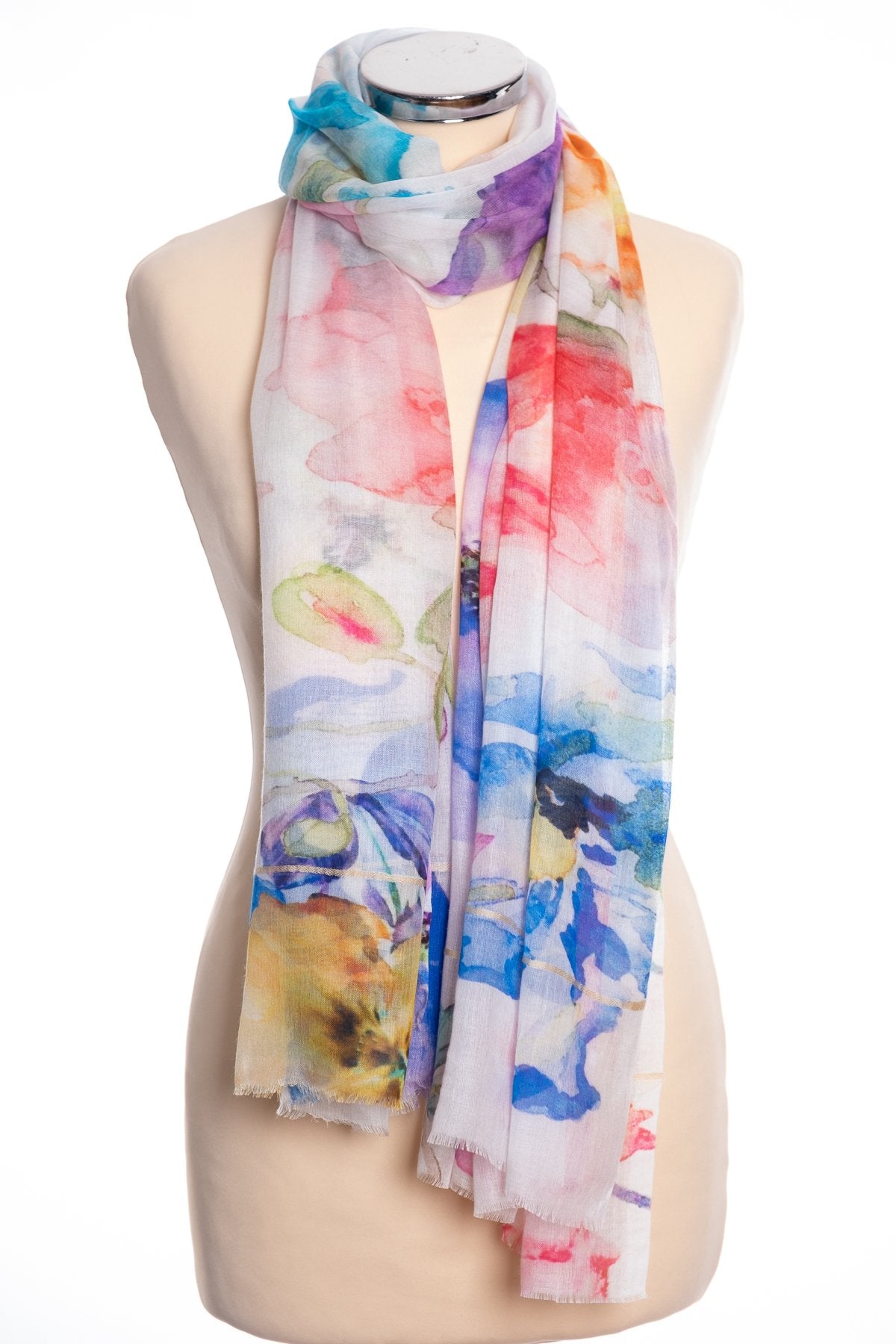 Kapre watercolour scarf, multi colour, tied view