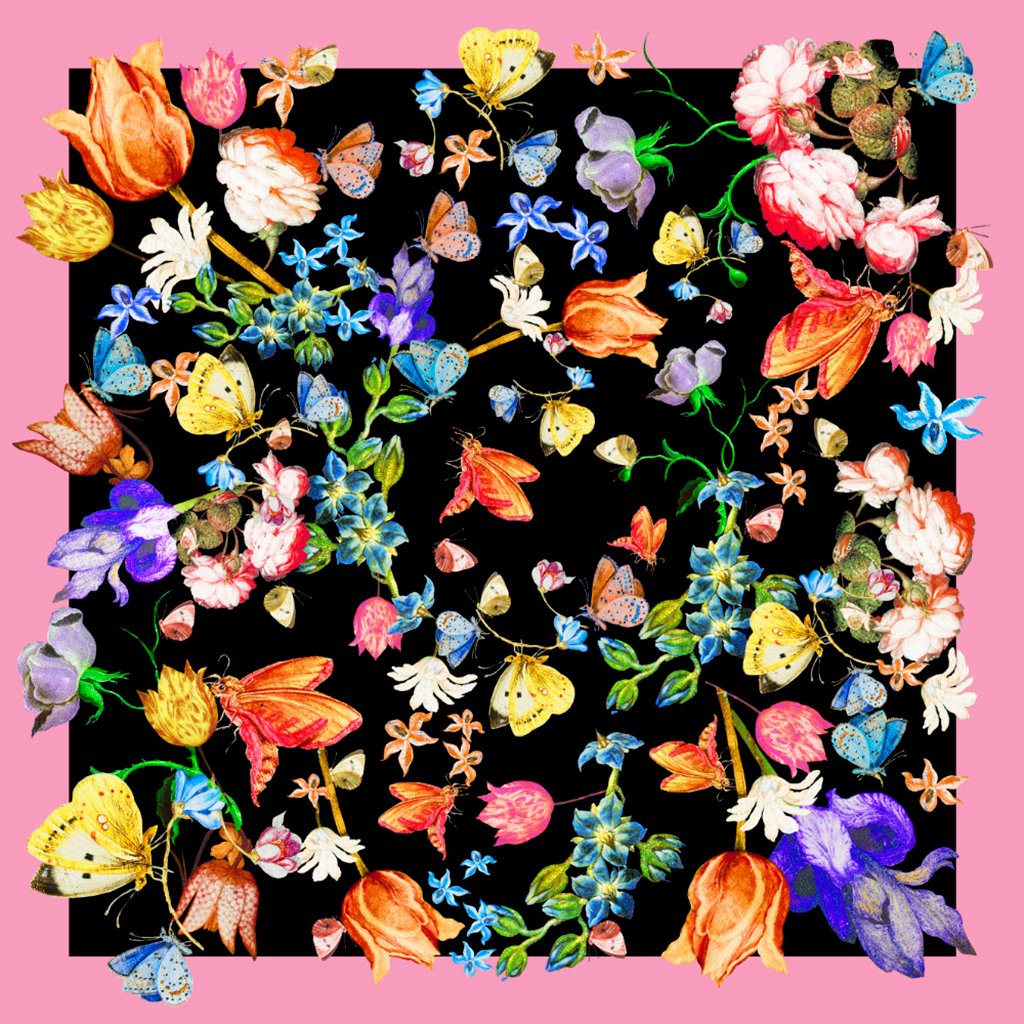 Tulips and butterflies scarf, pink