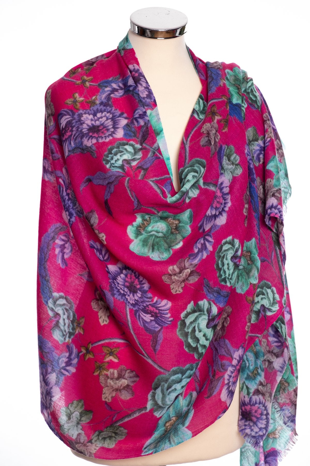 P. J. Studios Baroque floral scarf, fuschia, wrap view