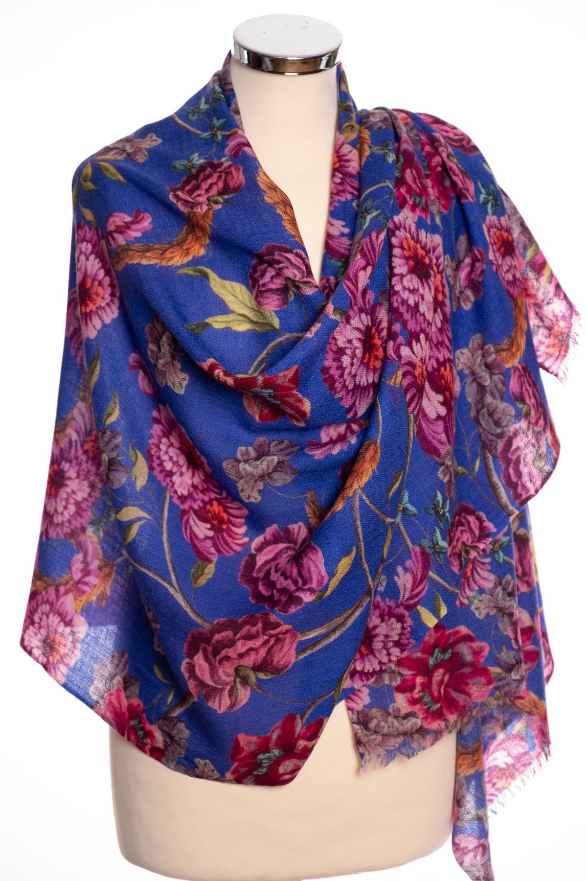 P. J. Studios Baroque floral scarf, blue, wrap view