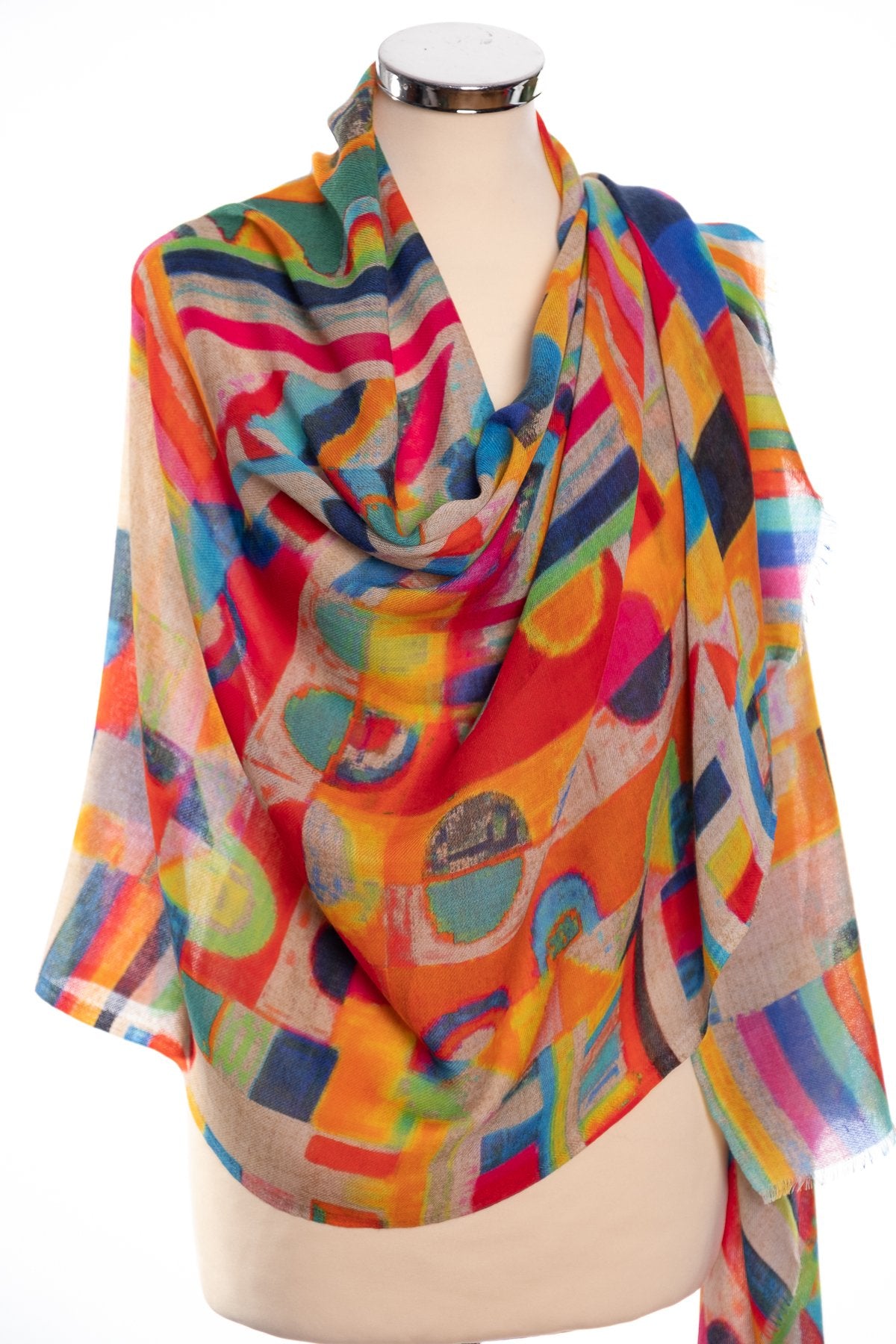 Kapre Geometric pattern scarf, multi colour, wrap view