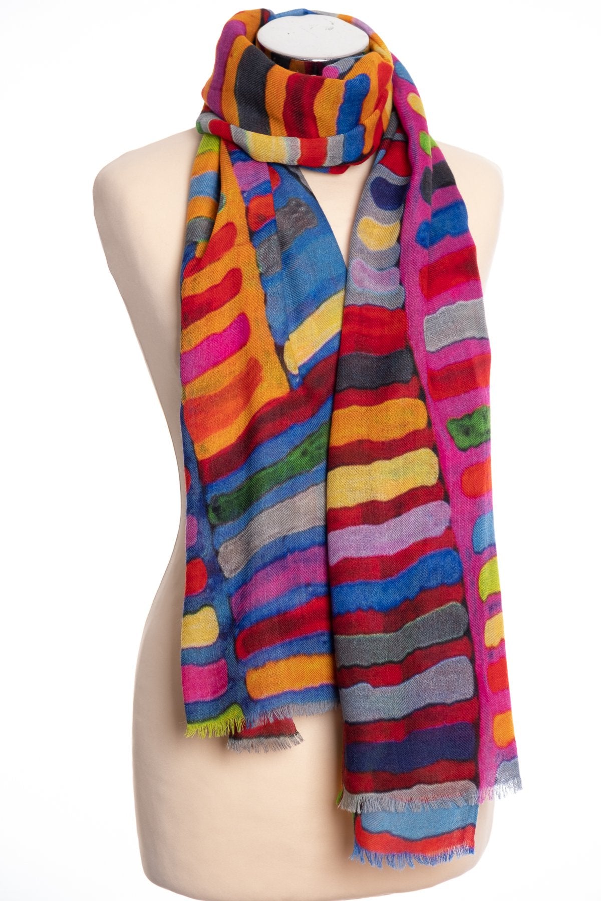 Kapre Painted band scarf, multi colour, tied view