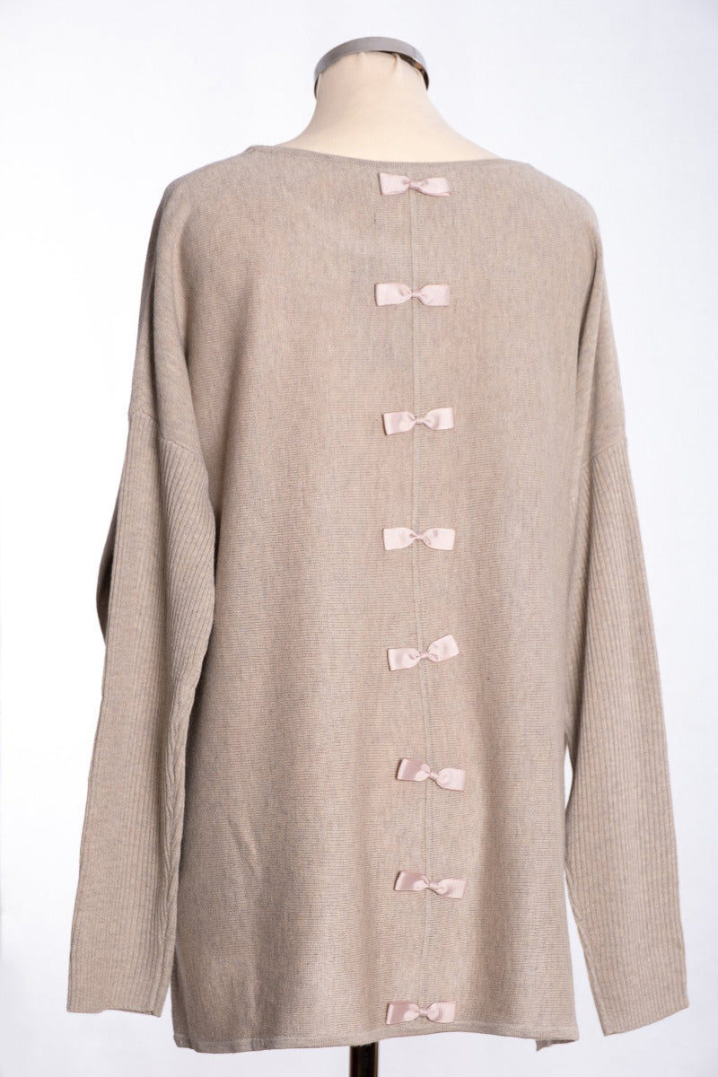 Ginger Toby bow back jumper, oatmeal, rear view