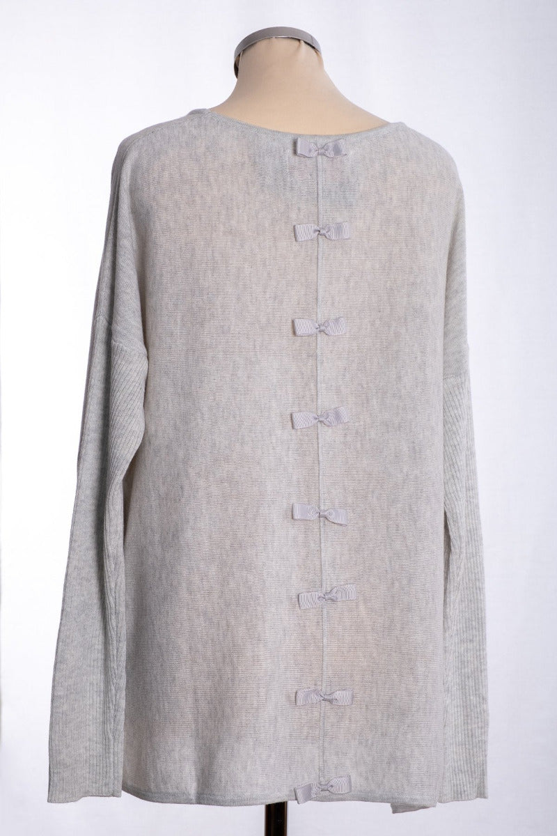 Ginger Toby bow back jumper, white silver, rear view