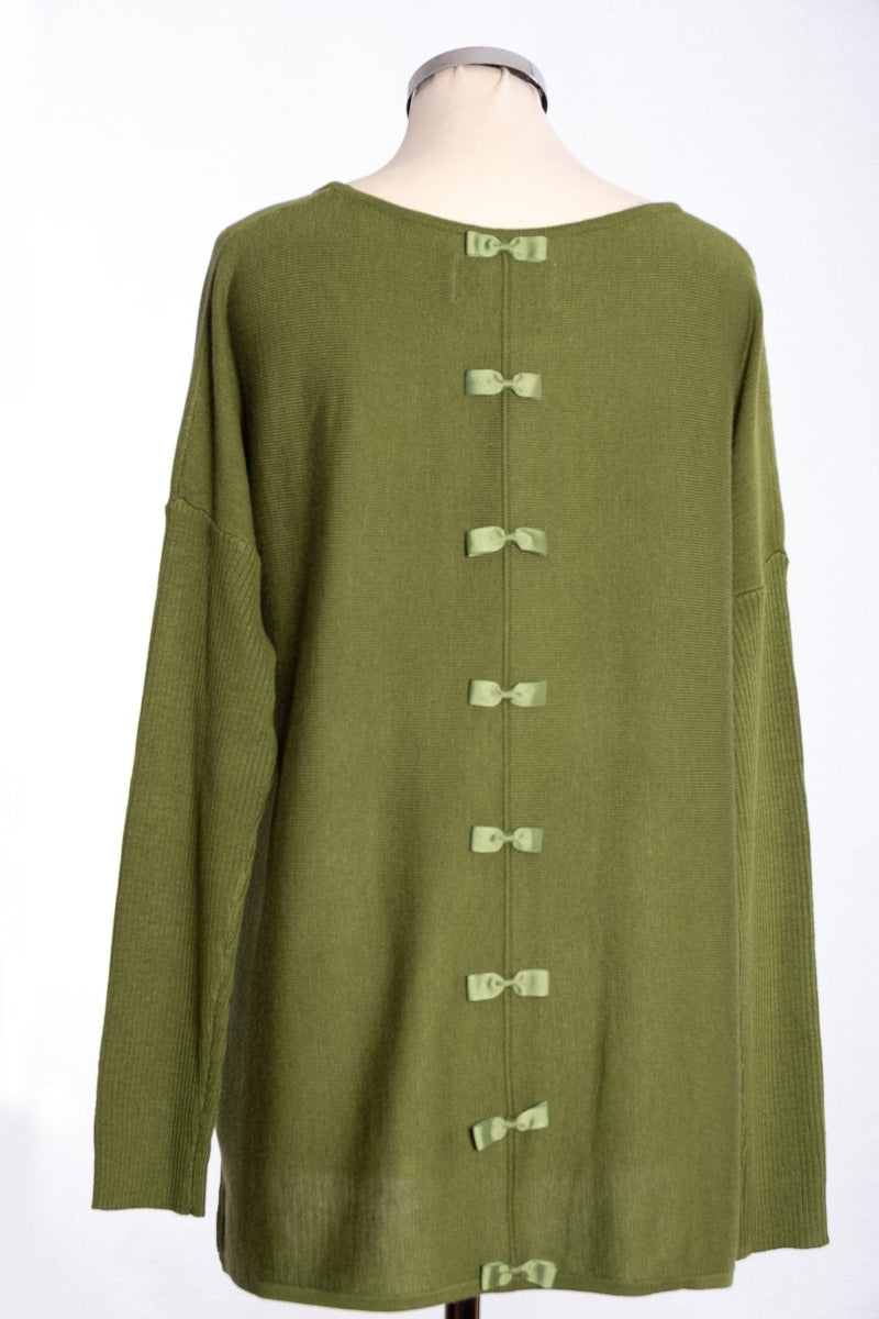 Ginger Toby bow back jumper, basil, rear view