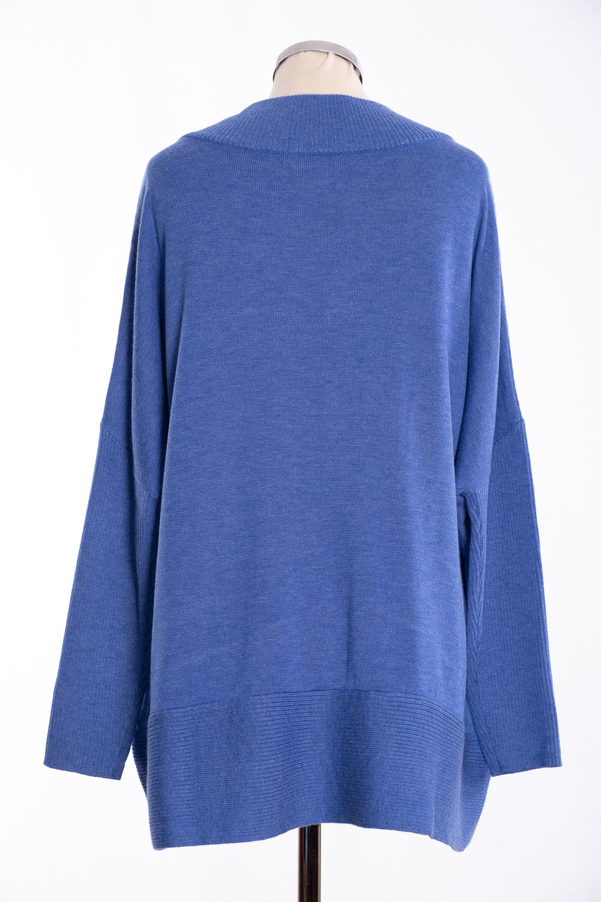 Joss ribbed V Jumper, blue, rear view