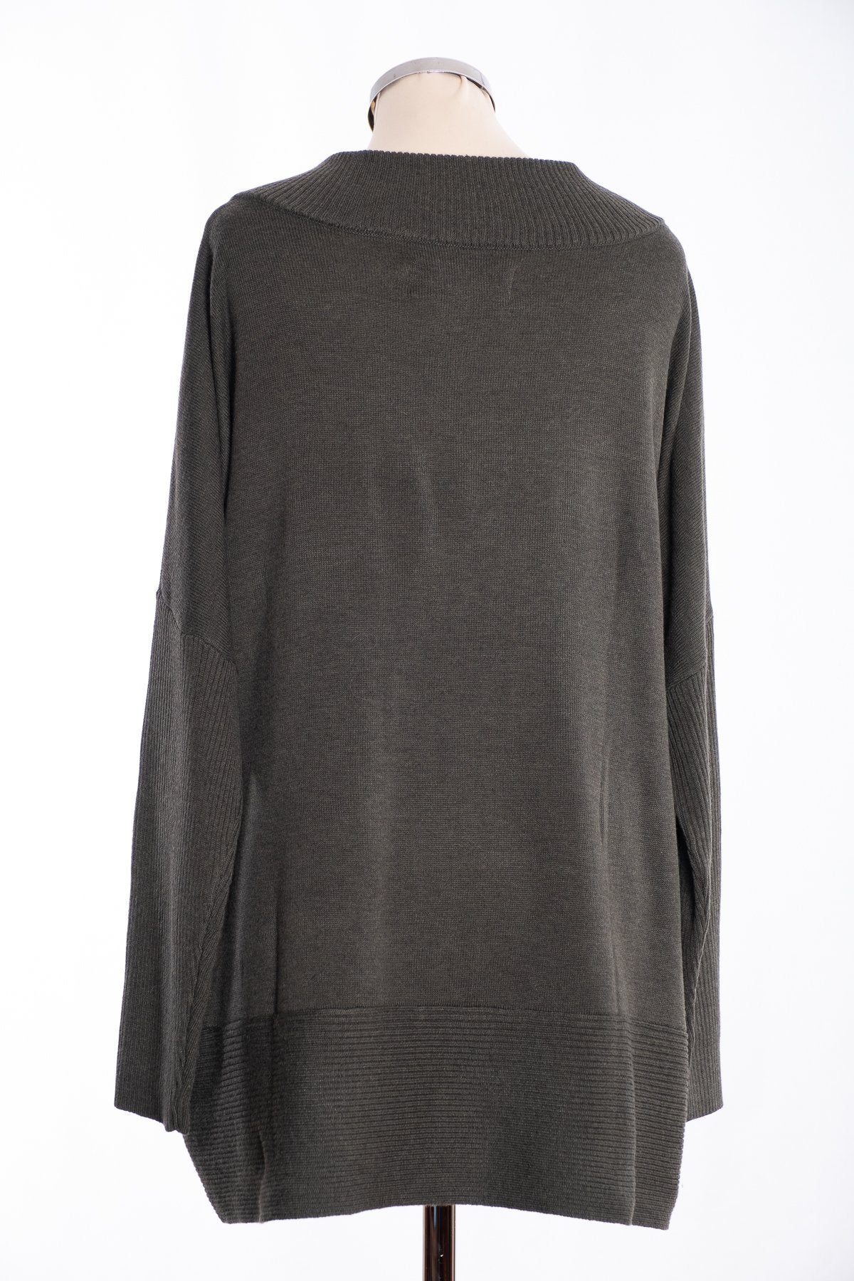 Joss ribbed V Jumper, khaki, rear view