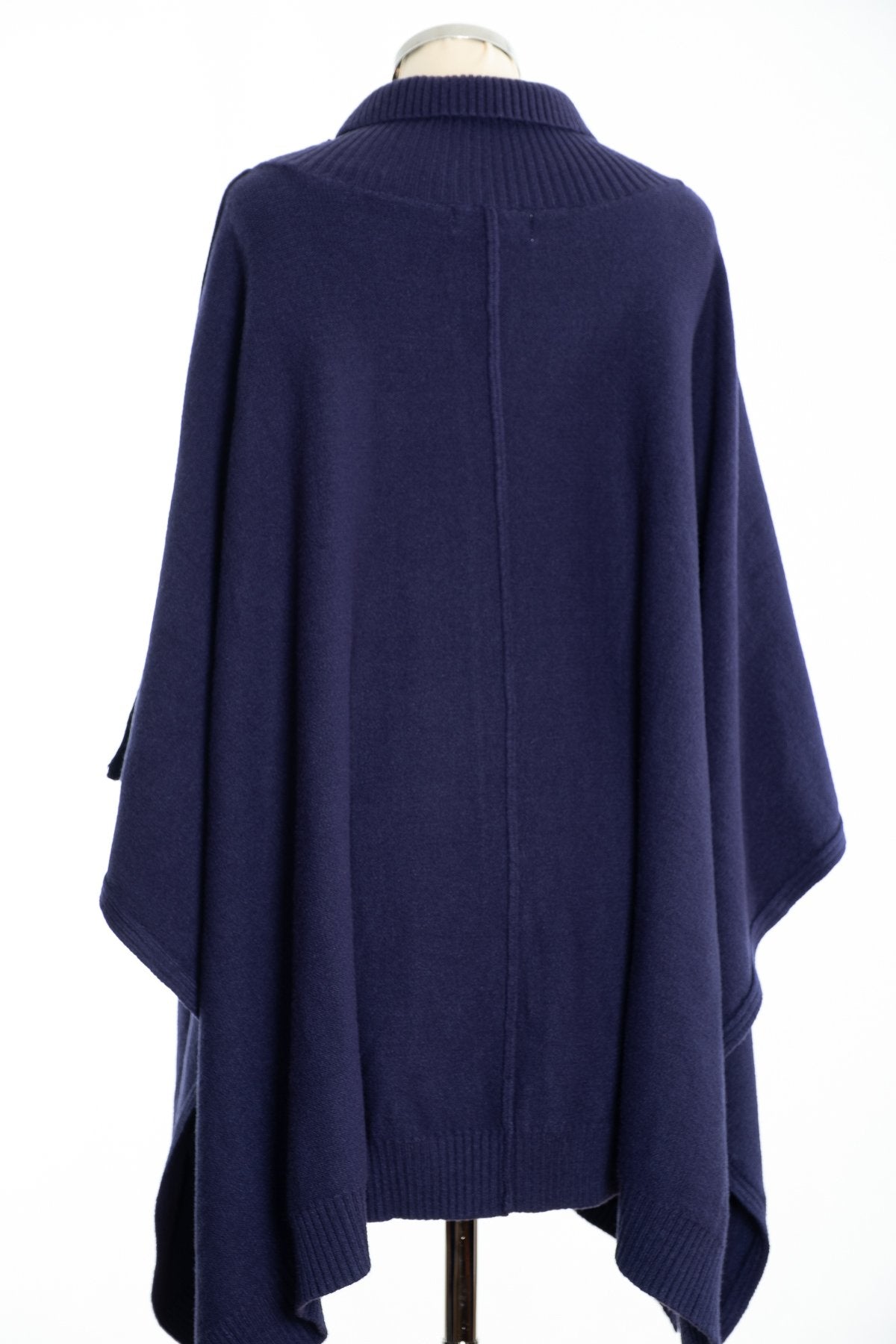 Joss cable knit poncho, navy, rear view