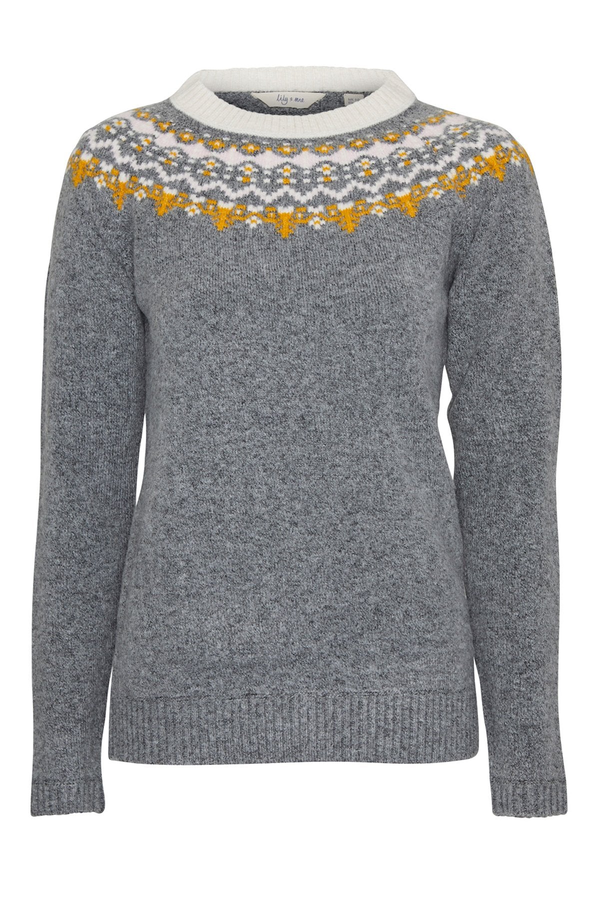 Lily and Me fairisle jumper, grey, front view
