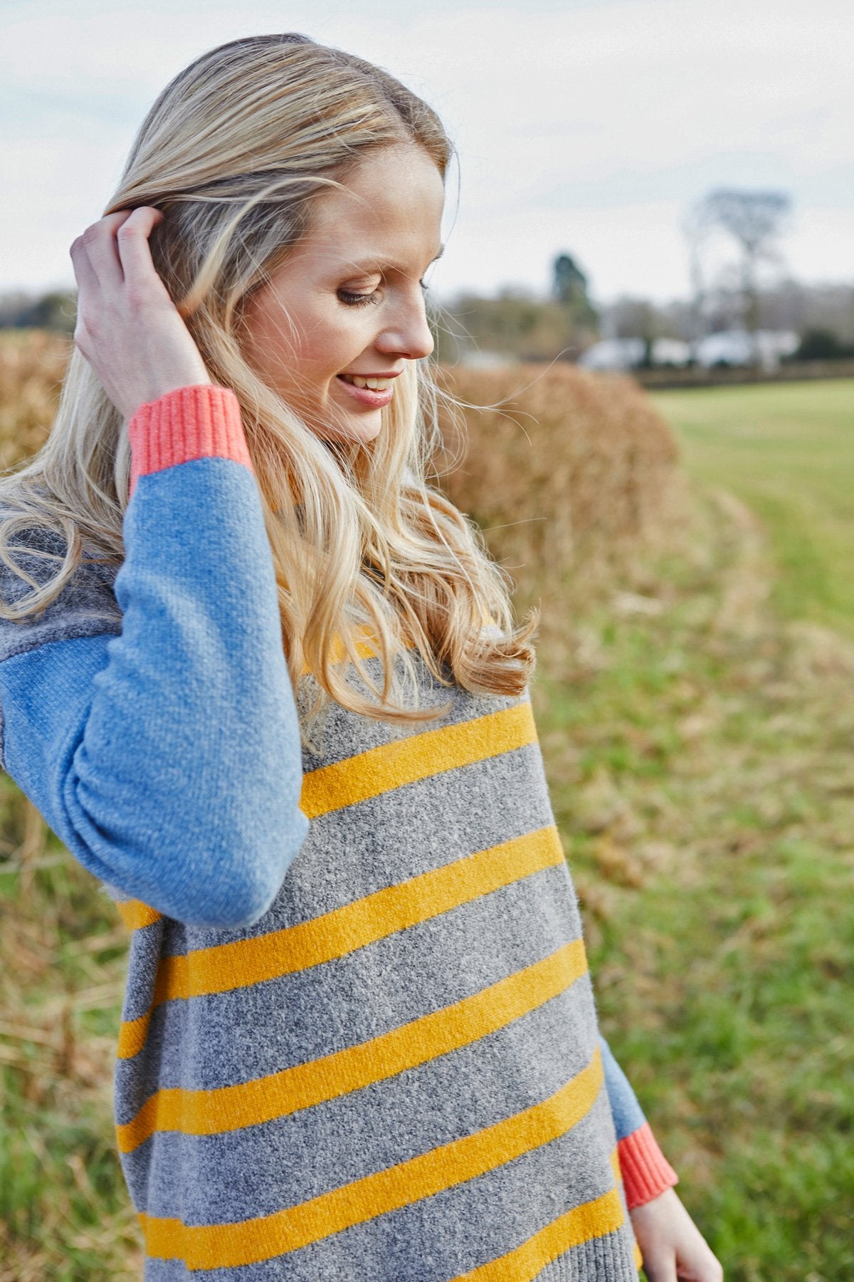 Lily and Me stripe jumper, grey, model view