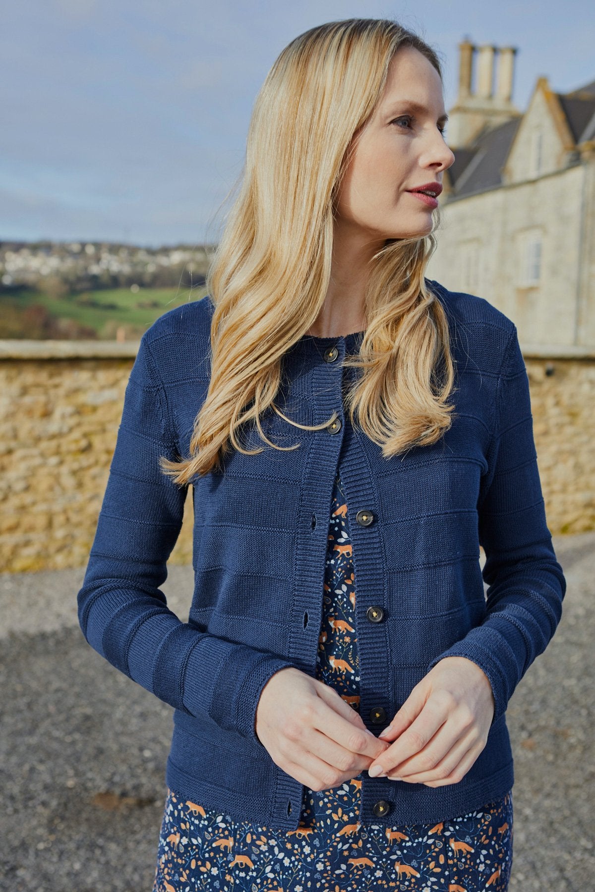 Lily and Me Gabrielle cardigan, navy, model view