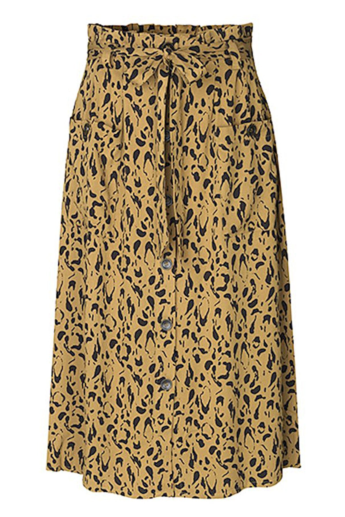 mbyM Noria button through skirt, brown, front view