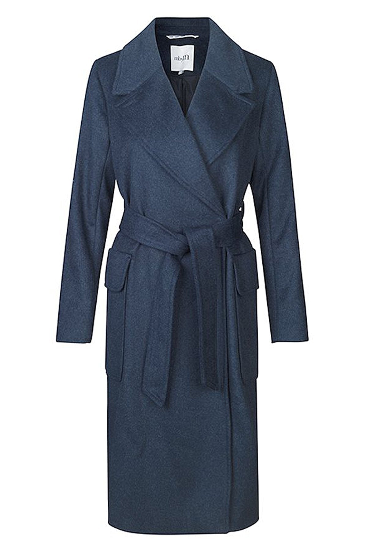 mbyM Toby trench style coat, navy, front view