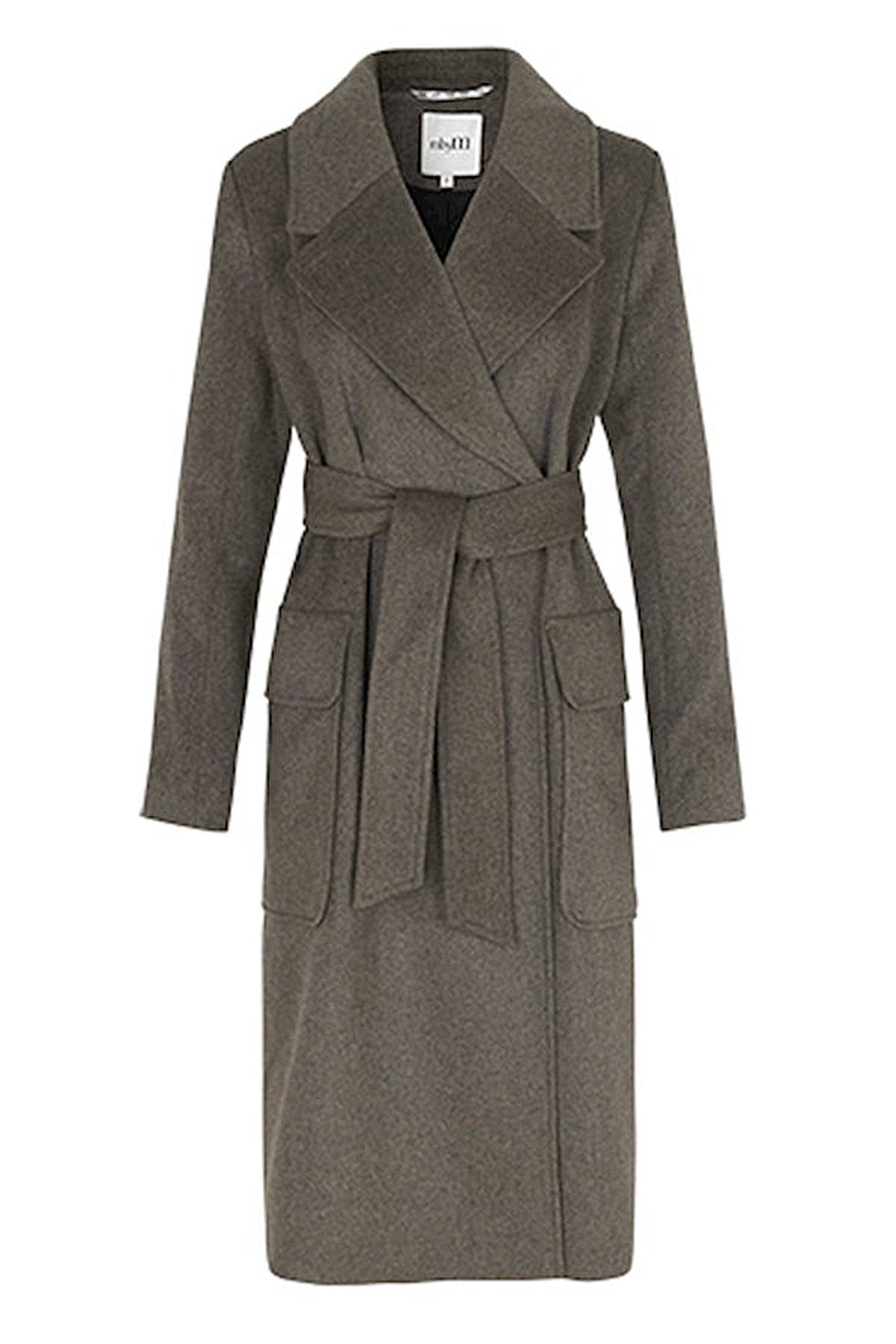 mbyM Toby trench style coat, grey, front view
