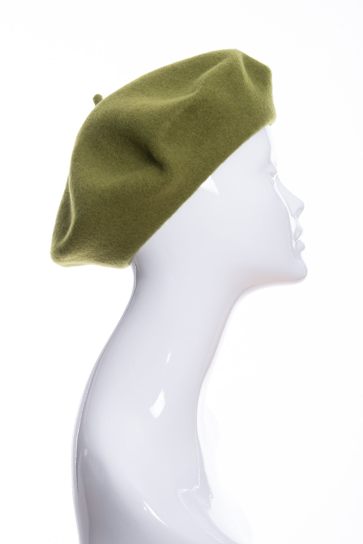 Kopka merino wool classic beret, olive, side view