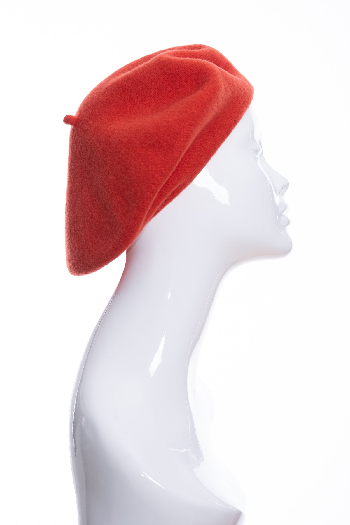Kopka merino wool classic beret, rust, side view