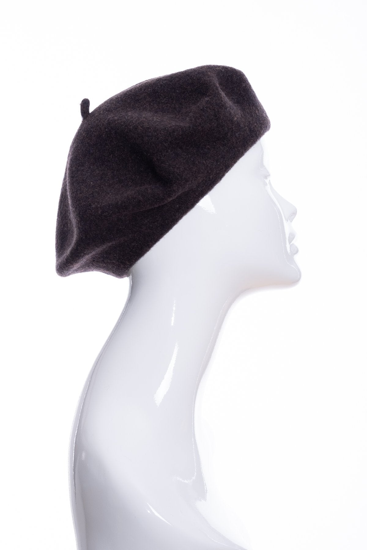 Kopka merino wool classic beret, brown marl, side view
