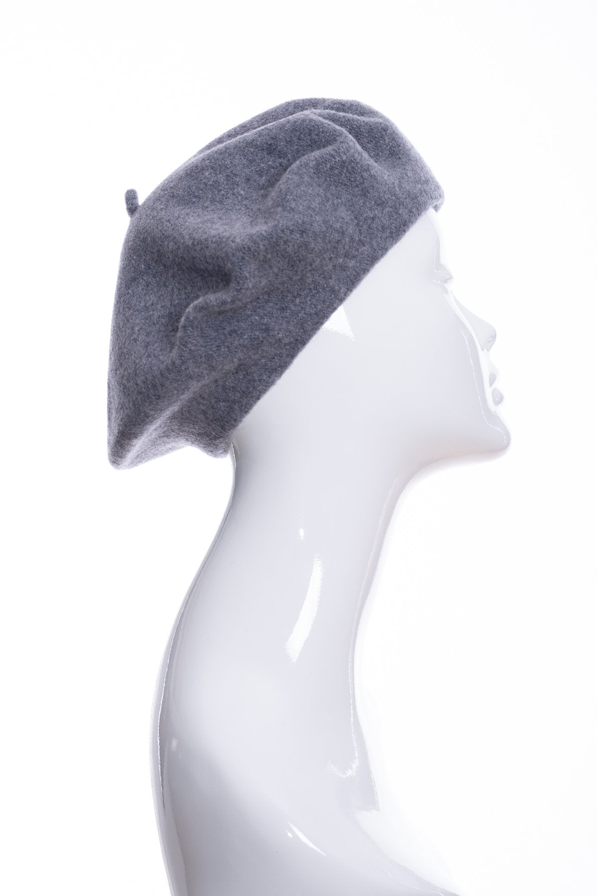 Kopka merino wool classic beret, grey marl, side view