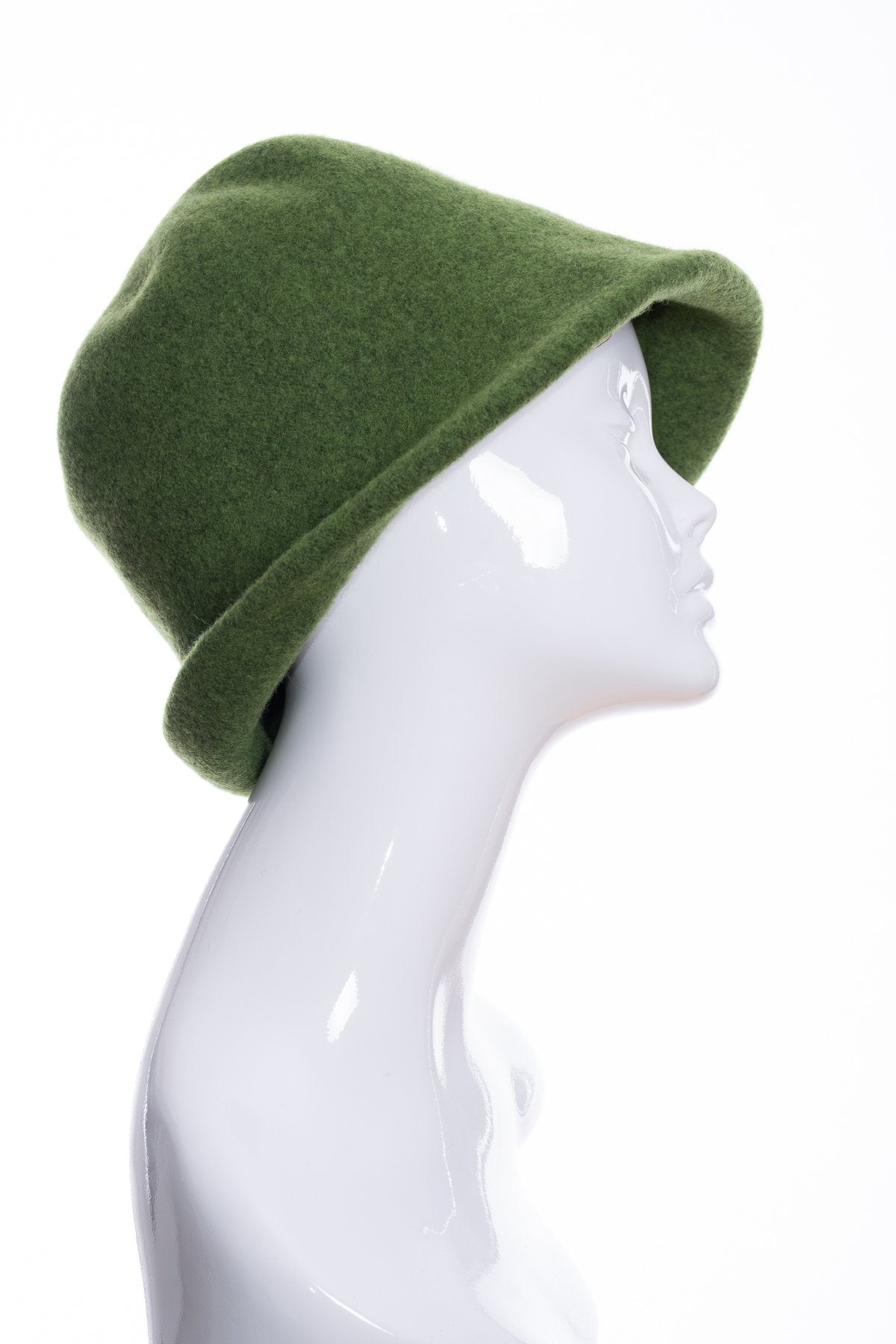 Kopka merino wool cloche hat, green marl, side 1 view