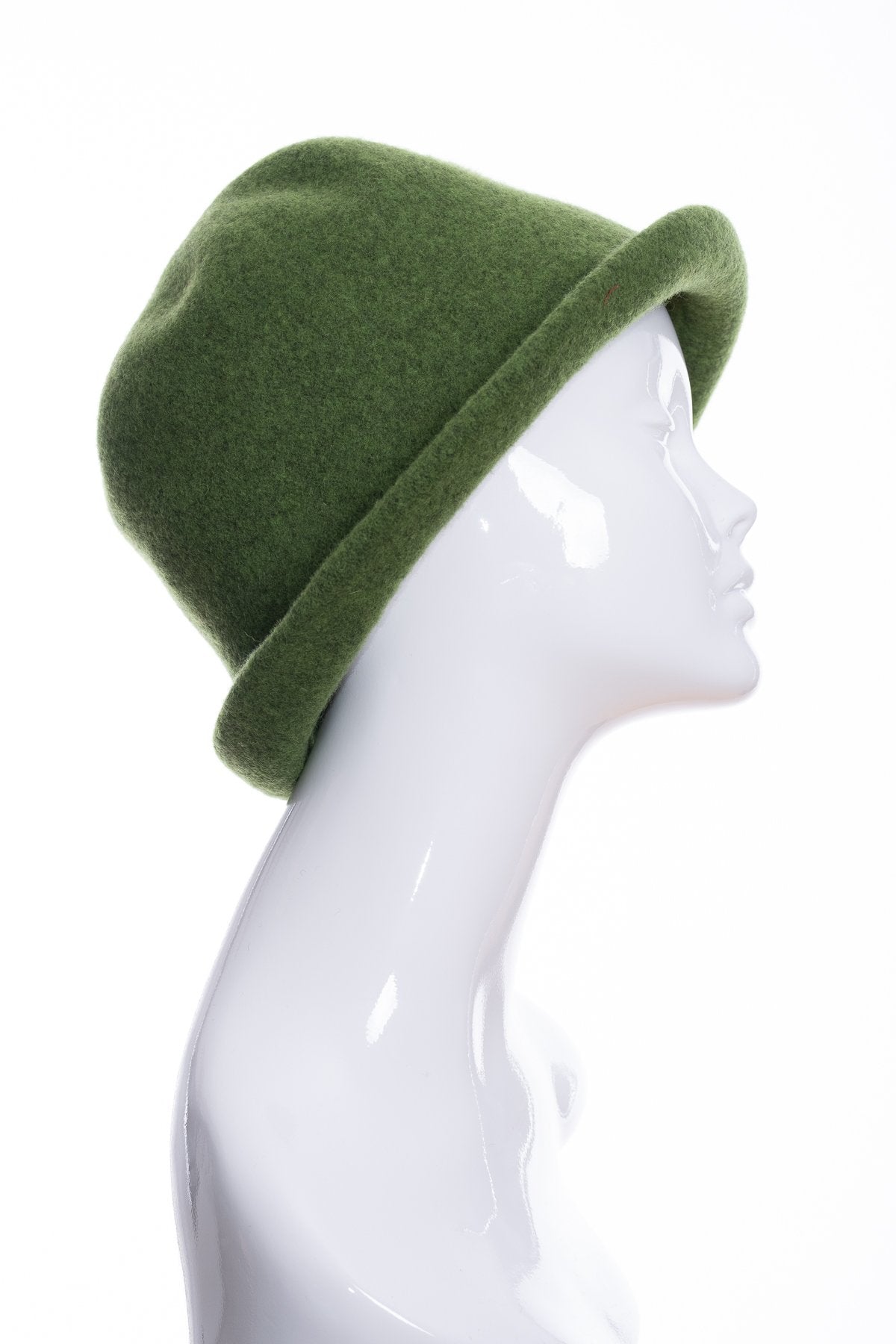 Kopka merino wool cloche hat, green marl, side 2 view