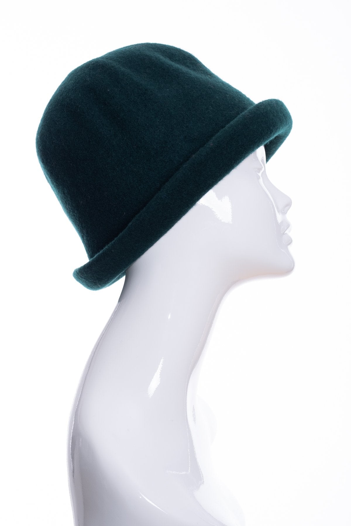 Kopka merino wool cloche hat, bottle green, side 2 view