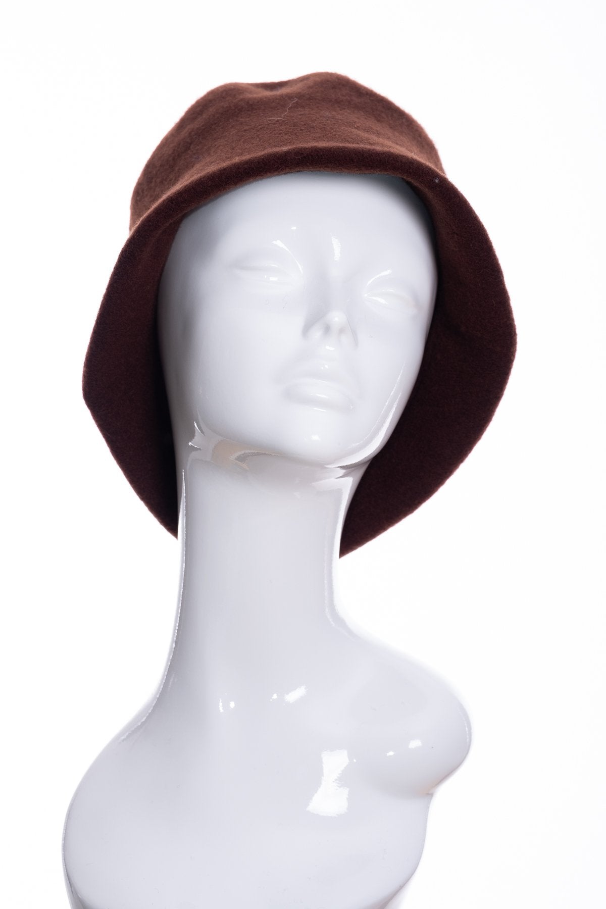 Kopka merino wool cloche hat, chocolate, front view