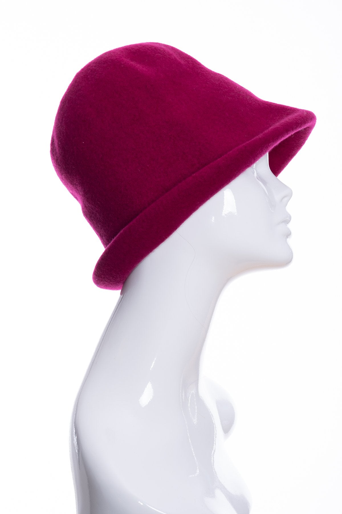 Kopka merino wool cloche hat, raspberry, side 1 view
