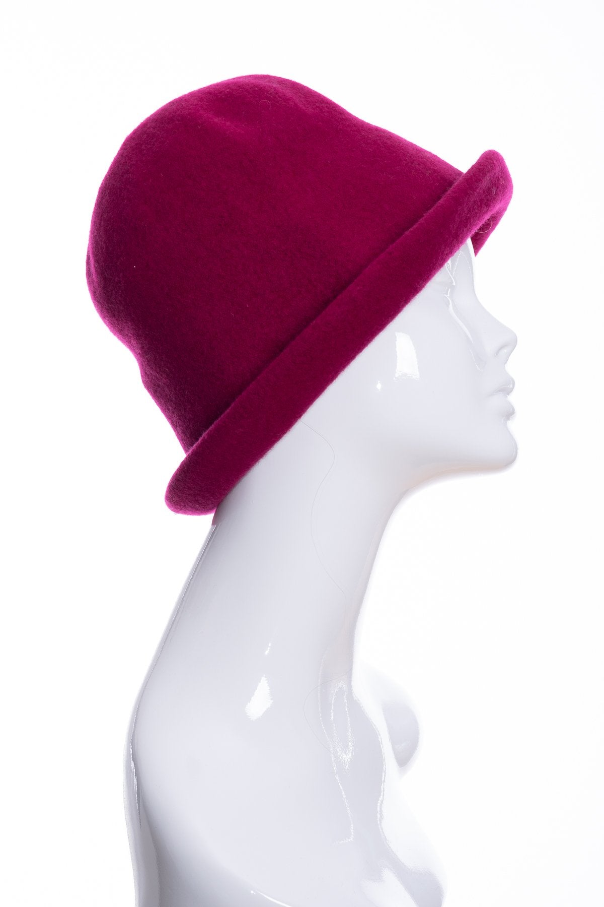 Kopka merino wool cloche hat, raspberry, side 2 view