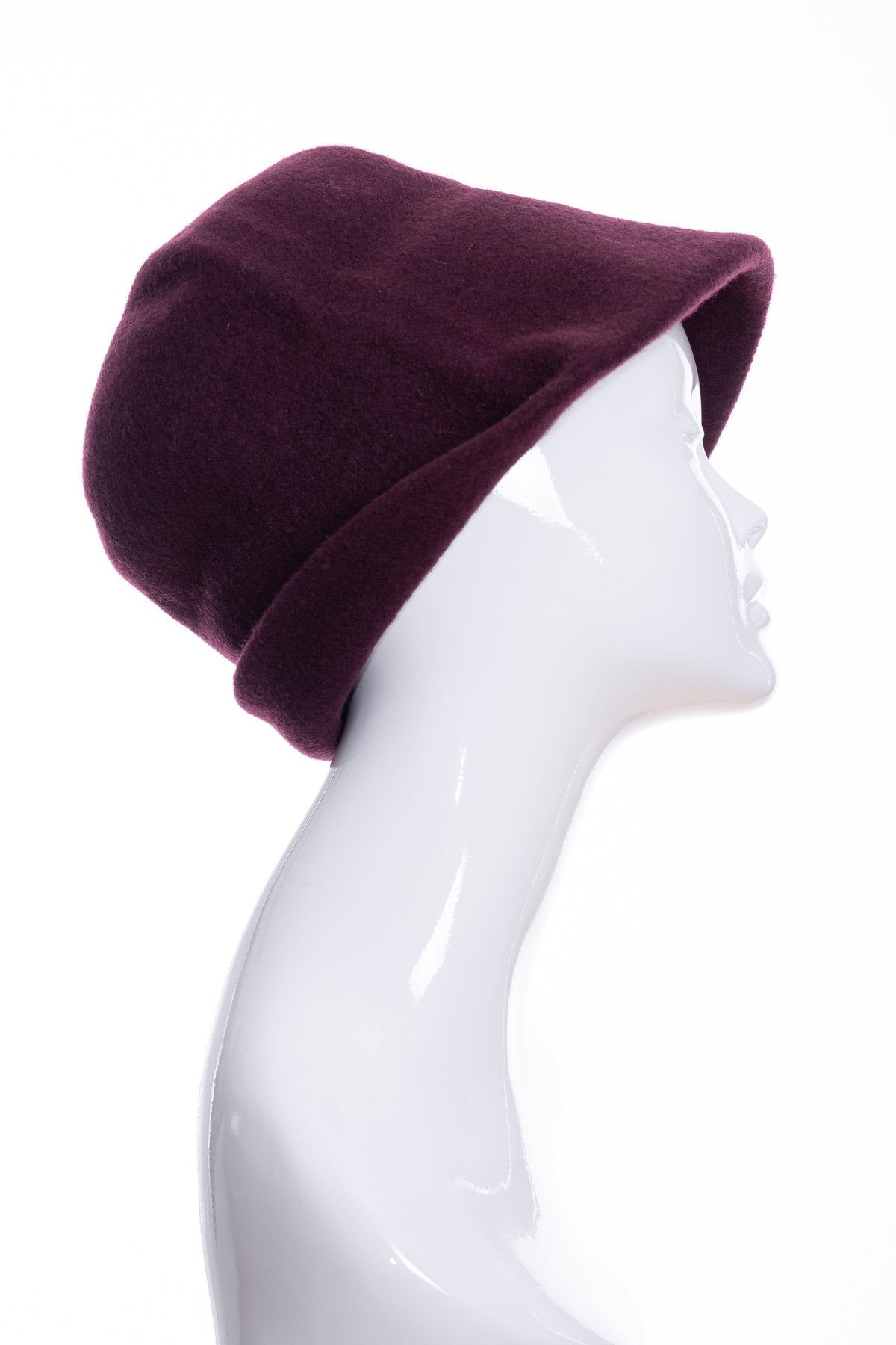 Kopka merino wool cloche hat, bordeaux, side 1 view