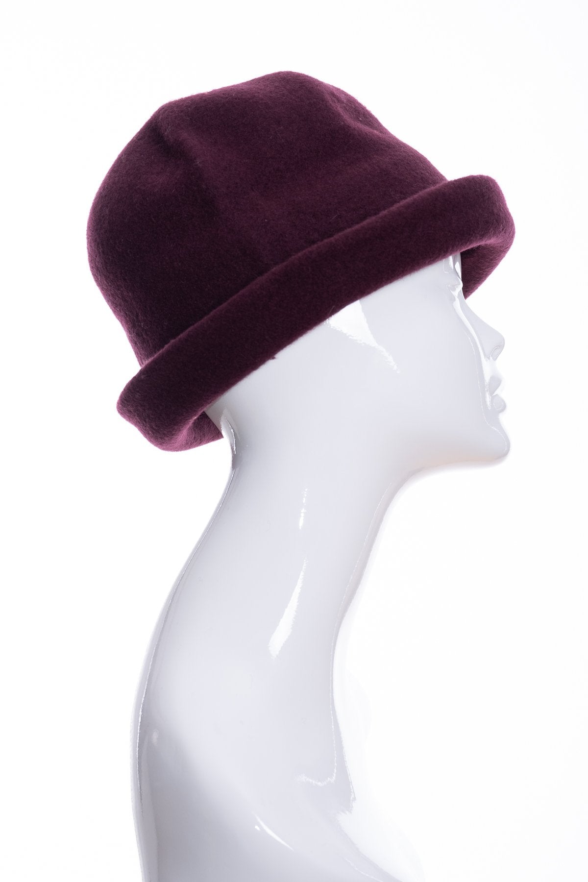 Kopka merino wool cloche hat, bordeaux, side 2 view