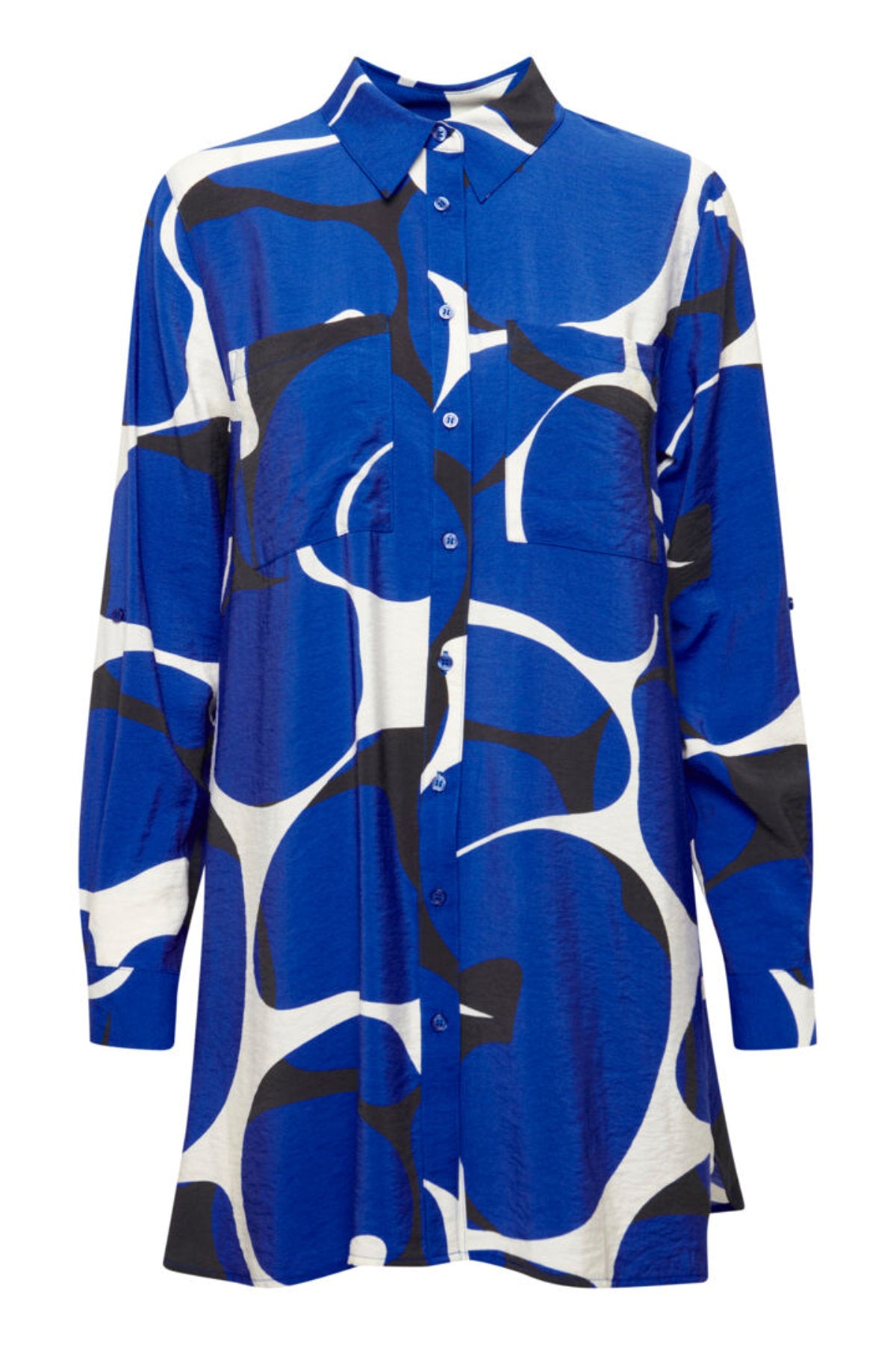 Scarlet shirt, ultramarine