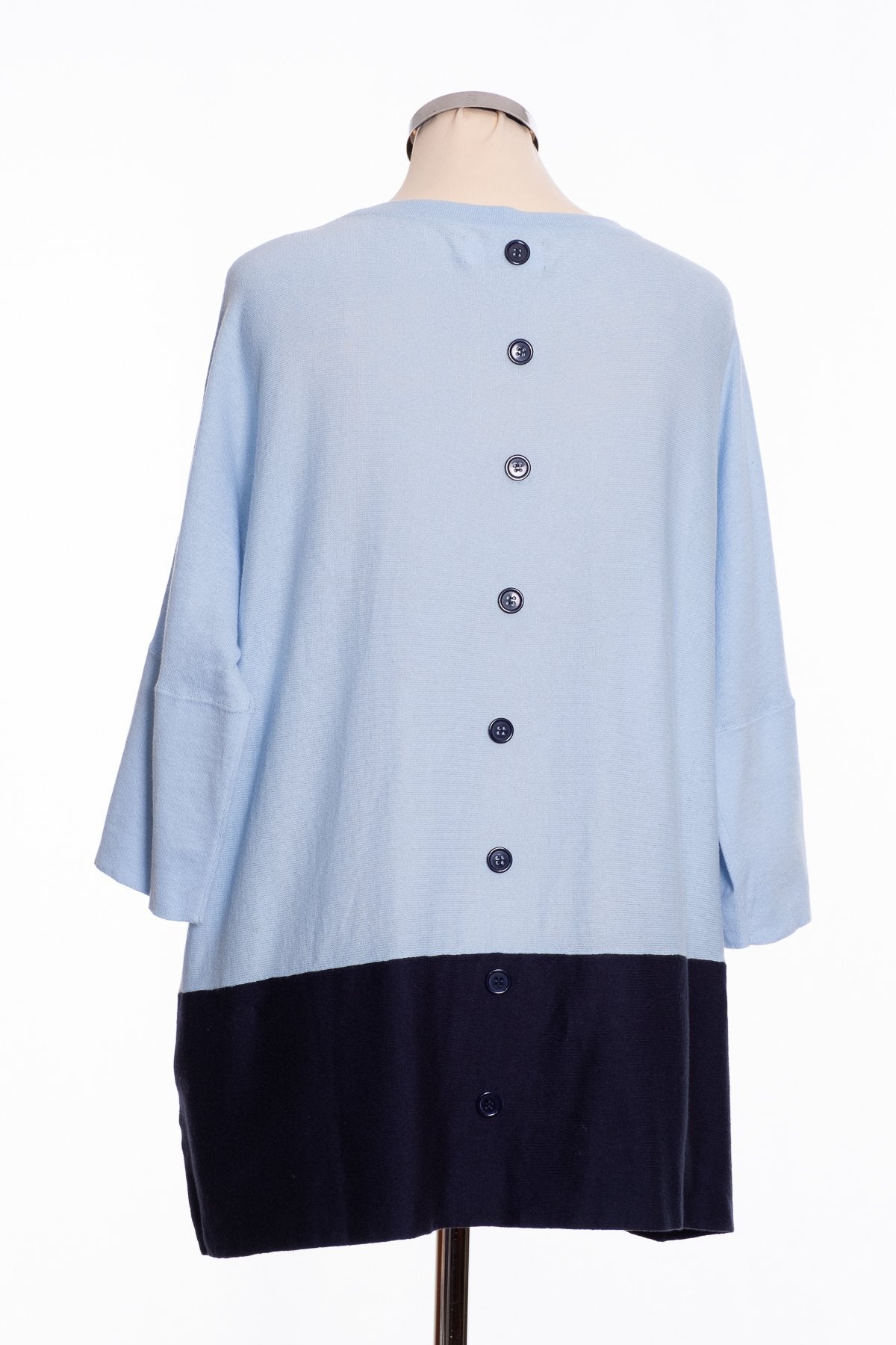 Ginger Toby Joss colour block jumper, pale blue and navy, rear view