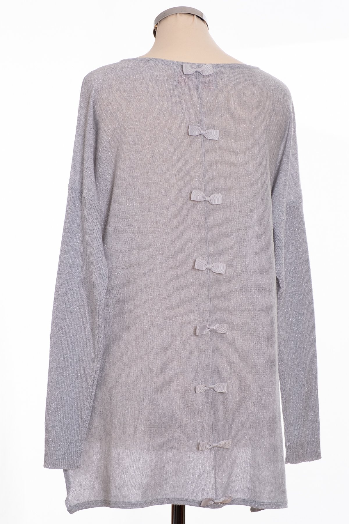 Ginger Toby bow back jumper, silver sparkle, rear view