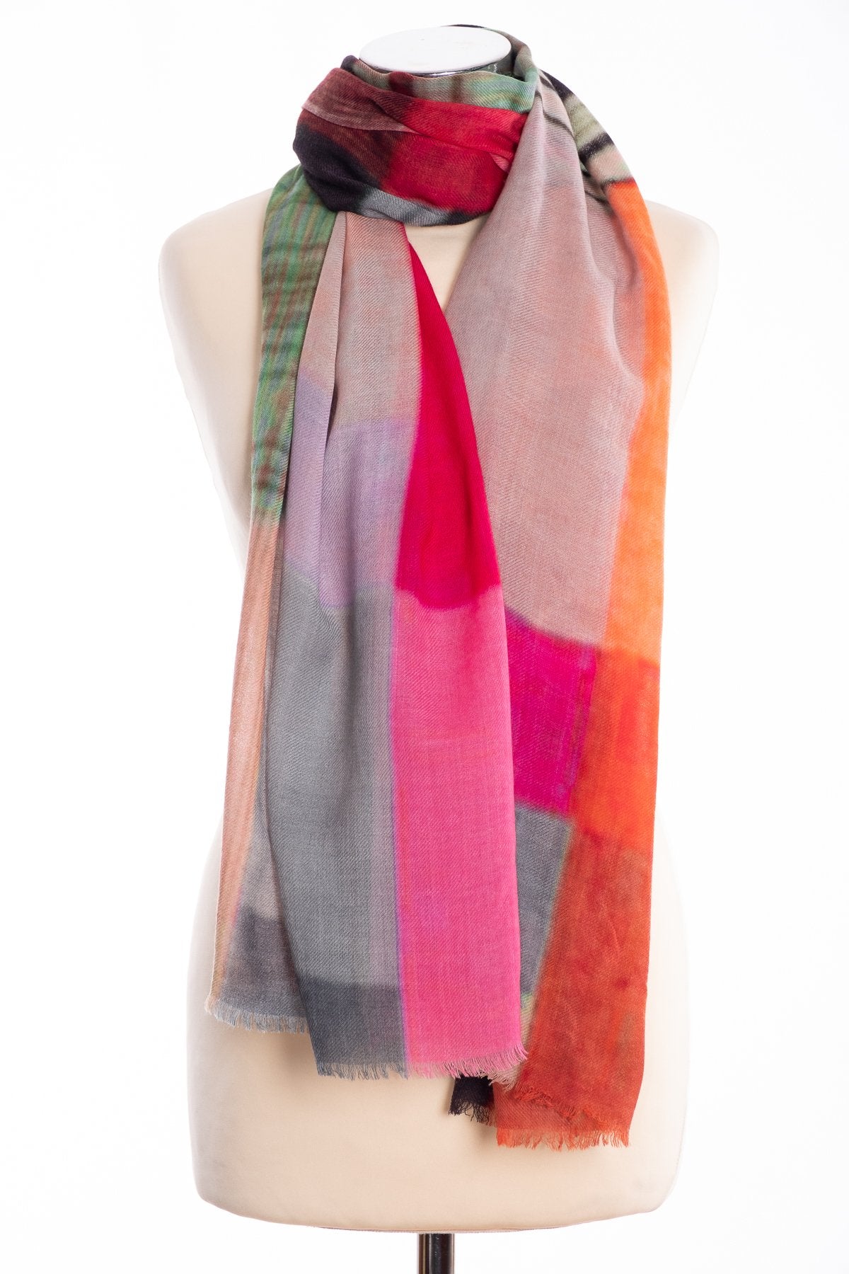 Kapre colour block scarf, pink, tied view