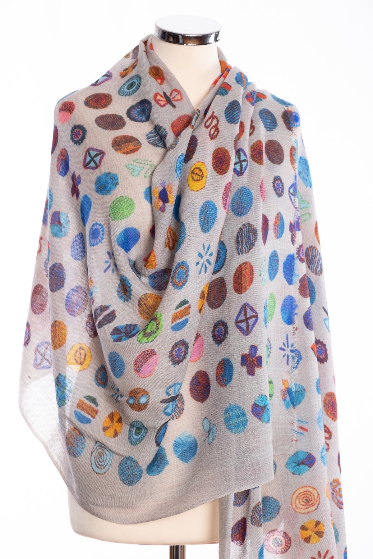 Kapre flower motif scarf, blue, wrap view
