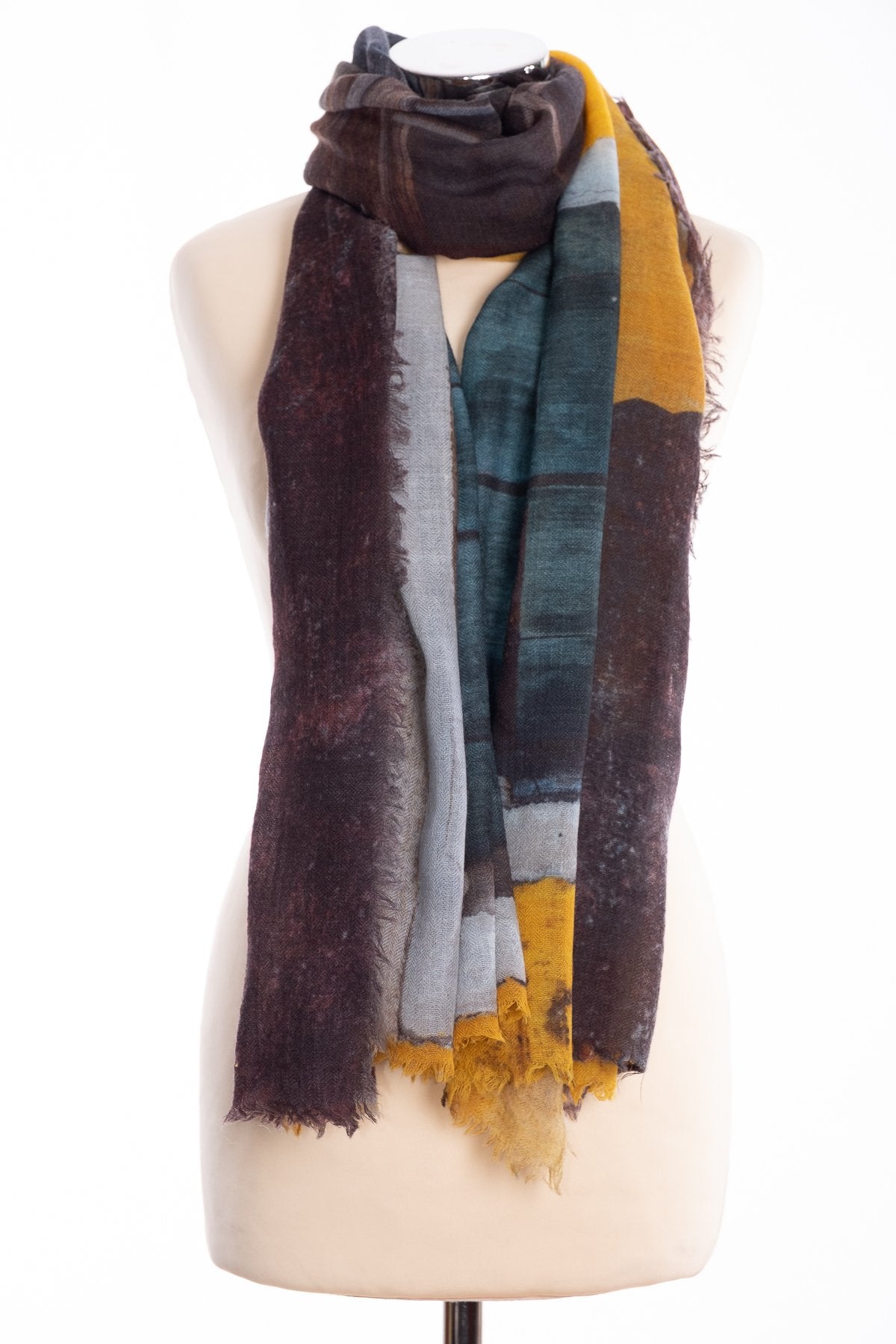 Kapre window design scarf, yellow, tied view