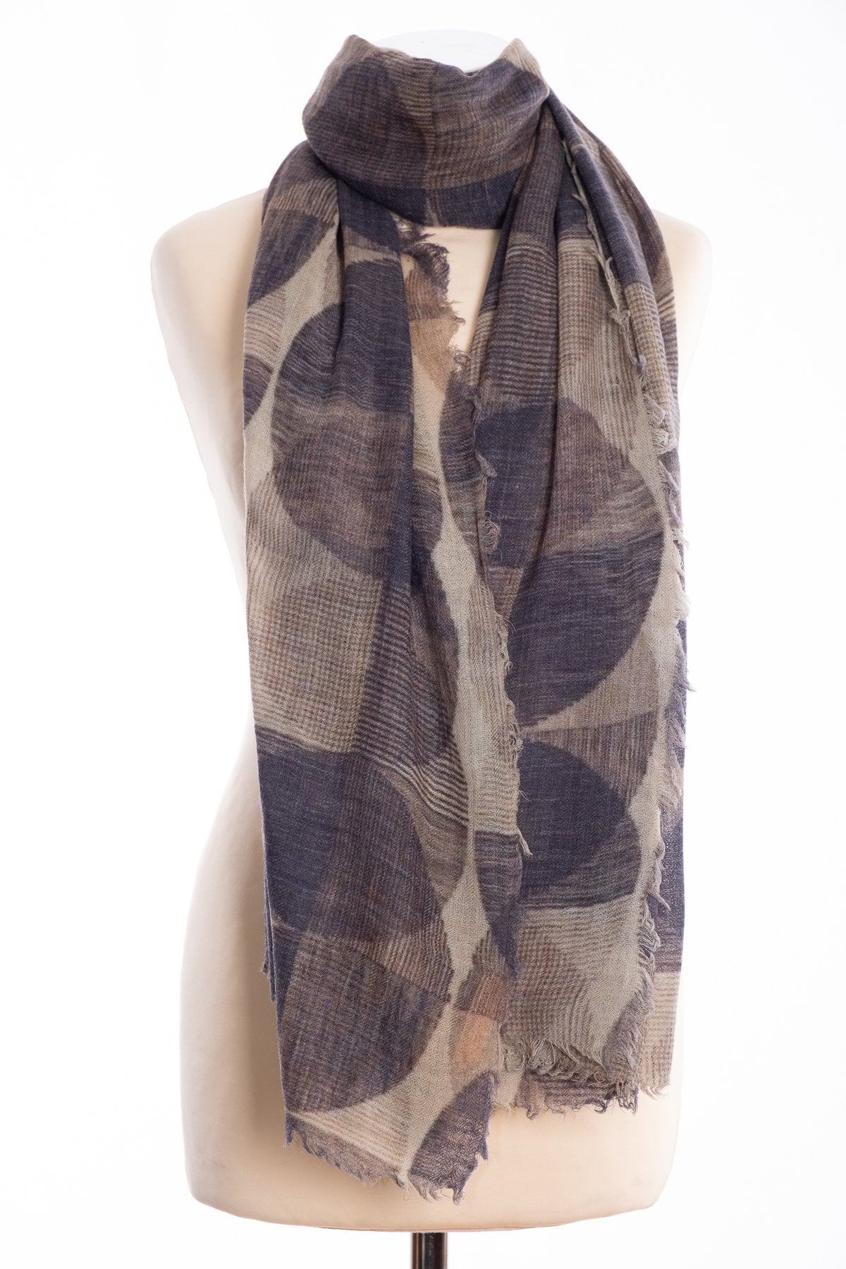 Kapre geometric design scarf, grey, tied view