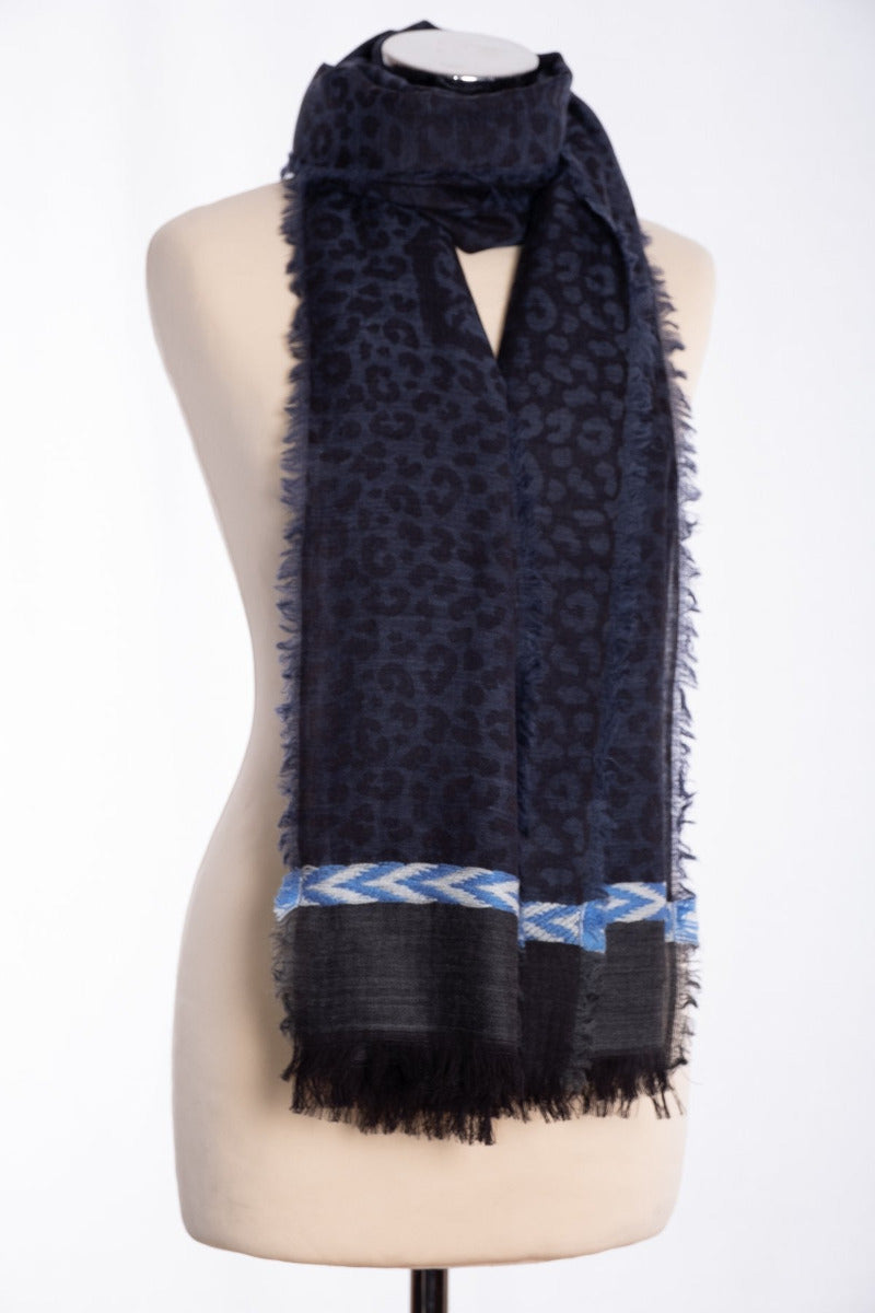 Ombre leopard print scarf, navy, tied view