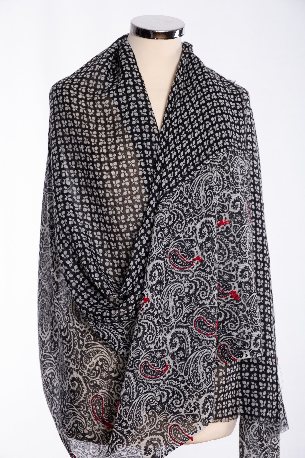 Ombre two panel scarf, black, wrap view